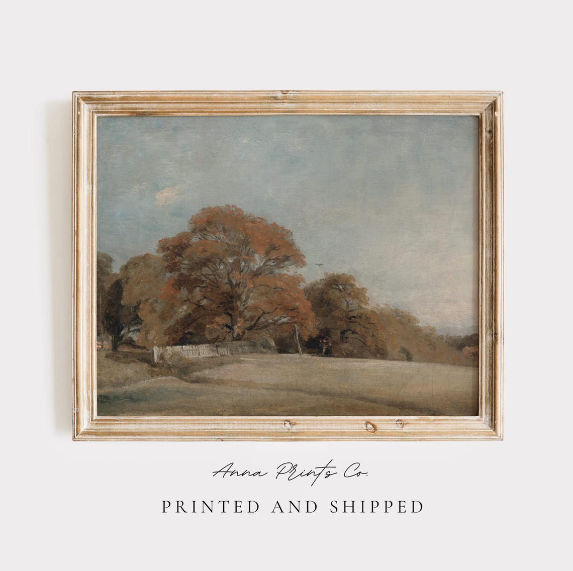 Autumn Trees In A Sunlit Field Constable Style Vintage Print