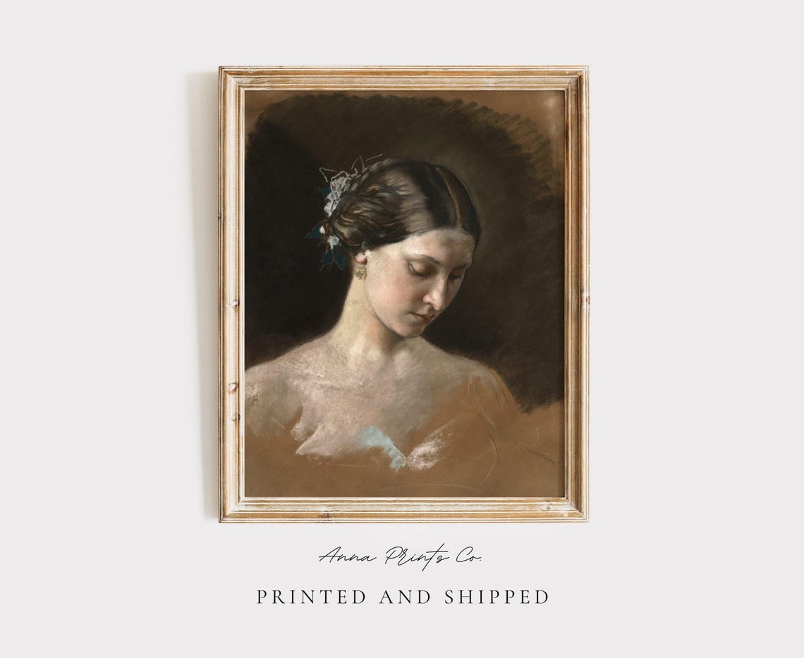 Study of a Beautiful Woman Vintage Portrait Print Dark Academia Art