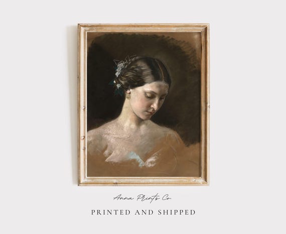 Mailed Gicle Print Study Of A Beautiful Woman Vintage Painting Antique Portrait Artwork Victorian Wall Decor Dark Academia Art Print