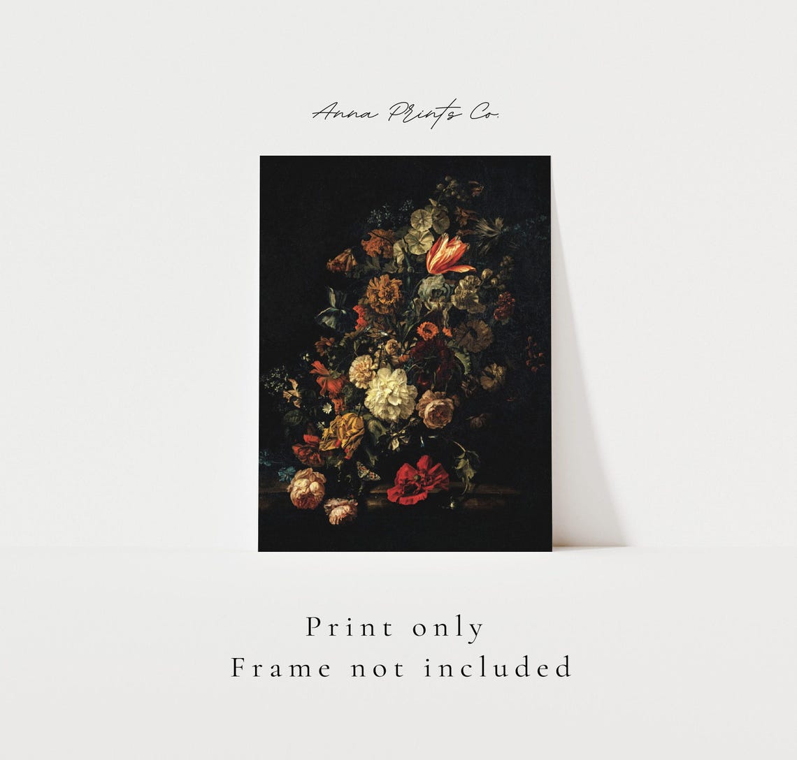 Baroque Moody Floral Still Life Painting Dark Academia Flower Print - Image 3