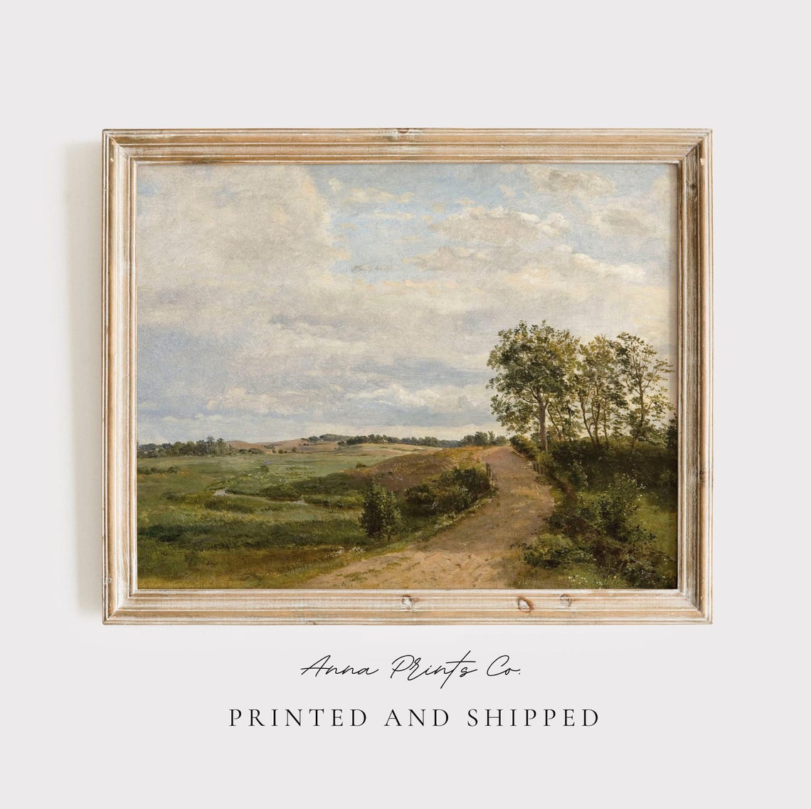 Antique Countryside Landscape Oil Painting Print Farmhouse Wall Art