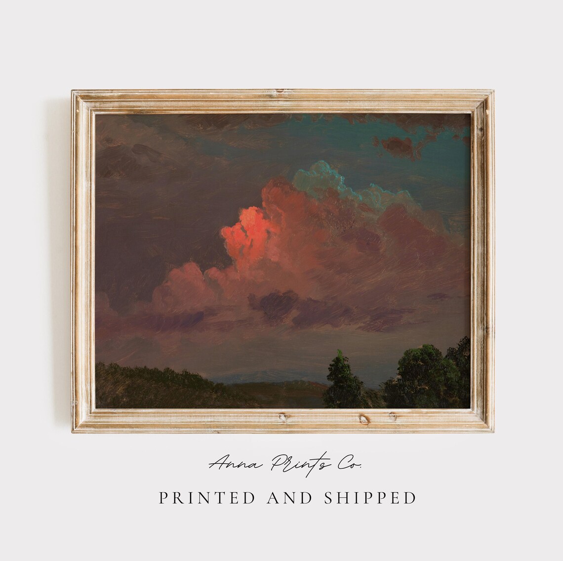 Antique Cloud Study, Vintage Red Sunset Sky Art Print