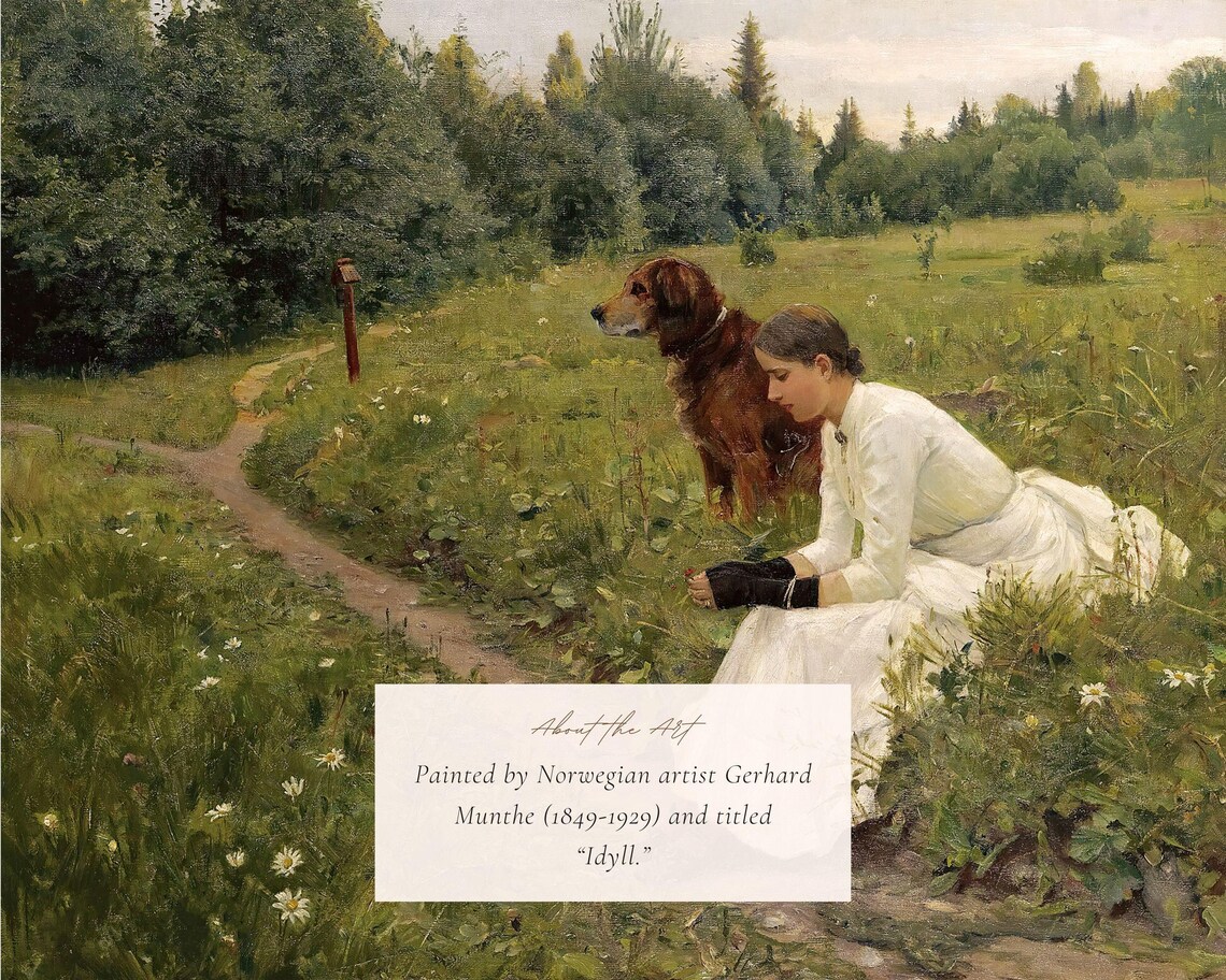 Vintage Woman With Dog Landscape, Victorian Art Print - Image 2