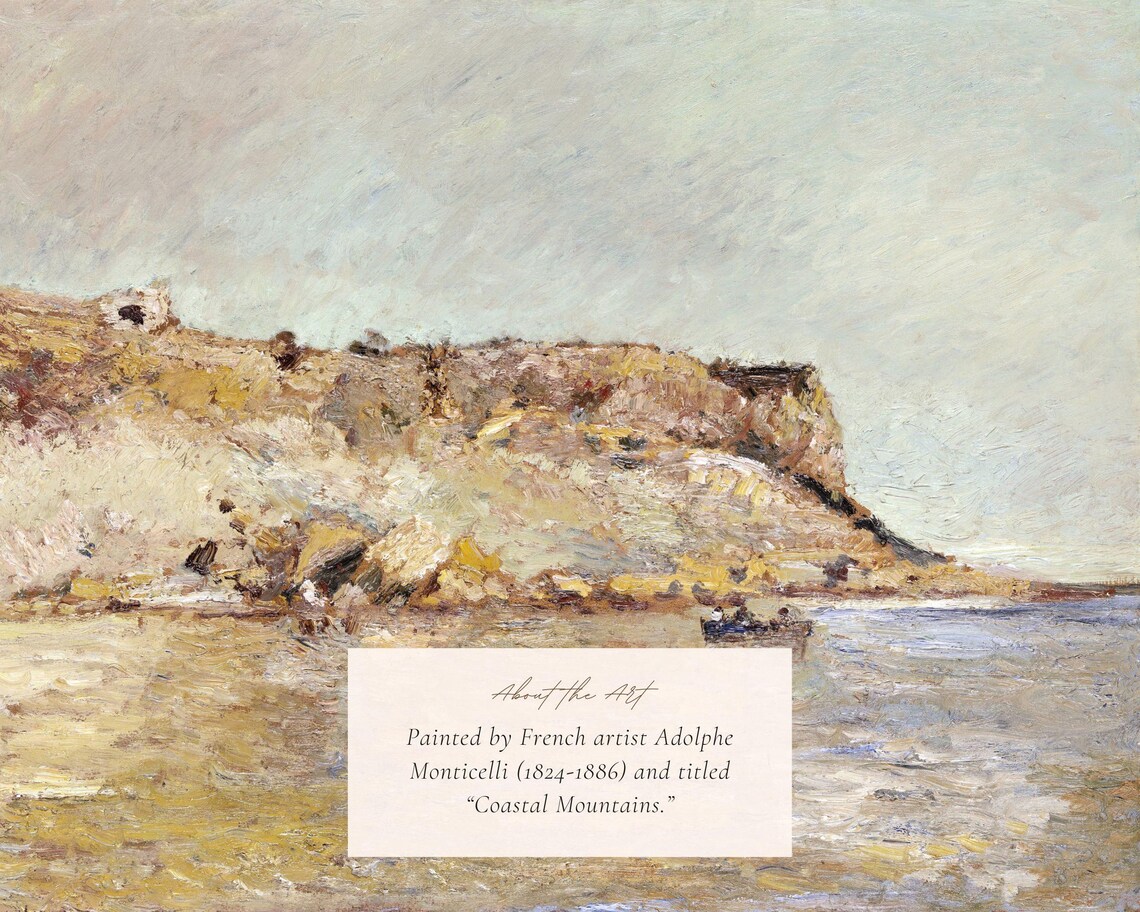 Coastal Mountains Victorian Painting, Vintage Beach Print - Image 2