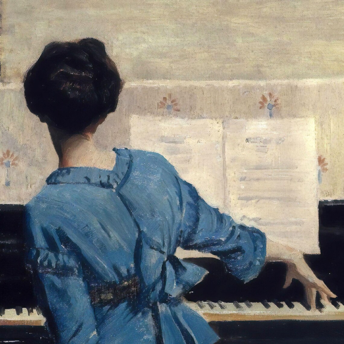 Woman Playing Piano, Vintage Antique Portrait Art Print - Image 2