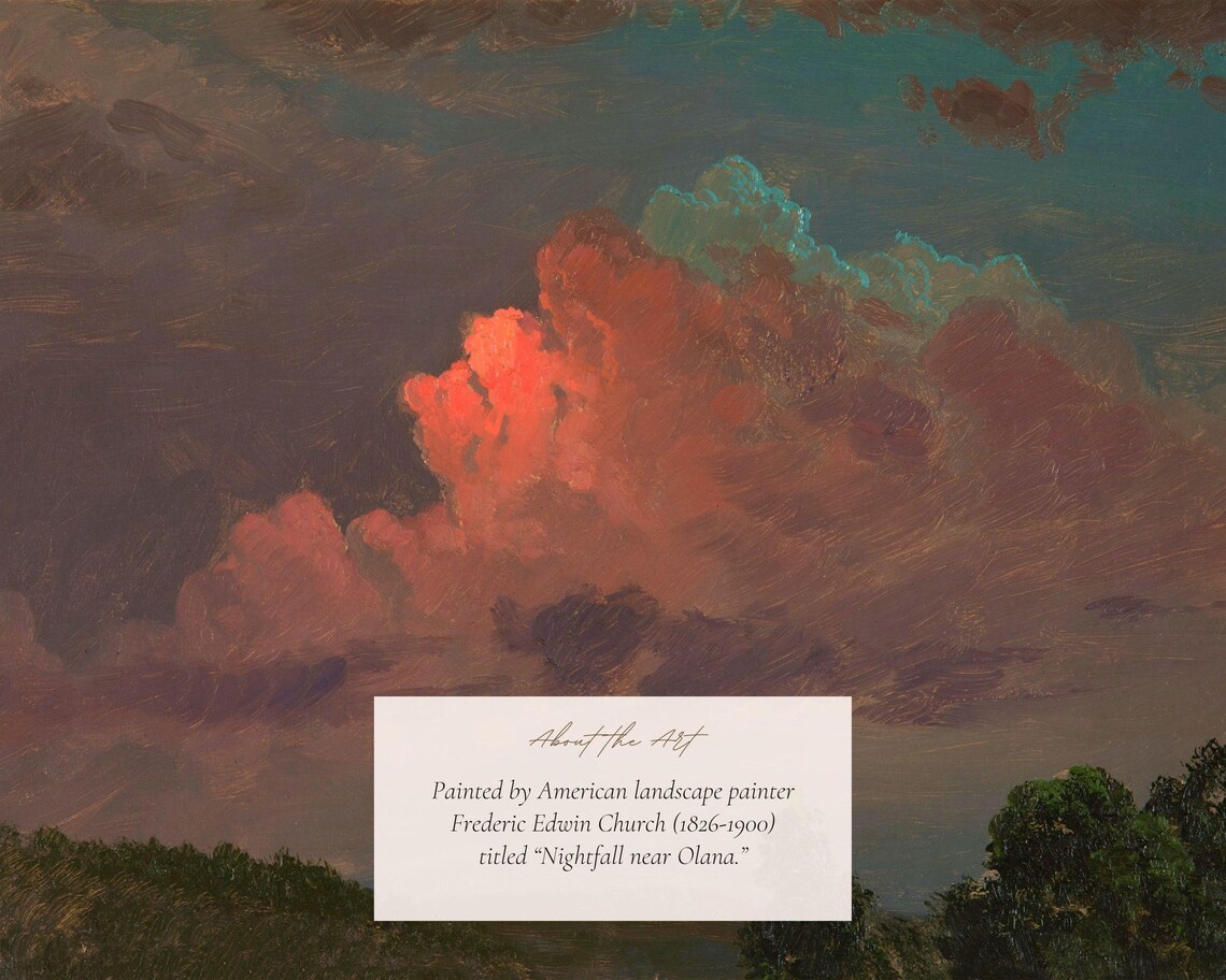 Antique Cloud Study, Vintage Red Sunset Sky Art Print - Image 2