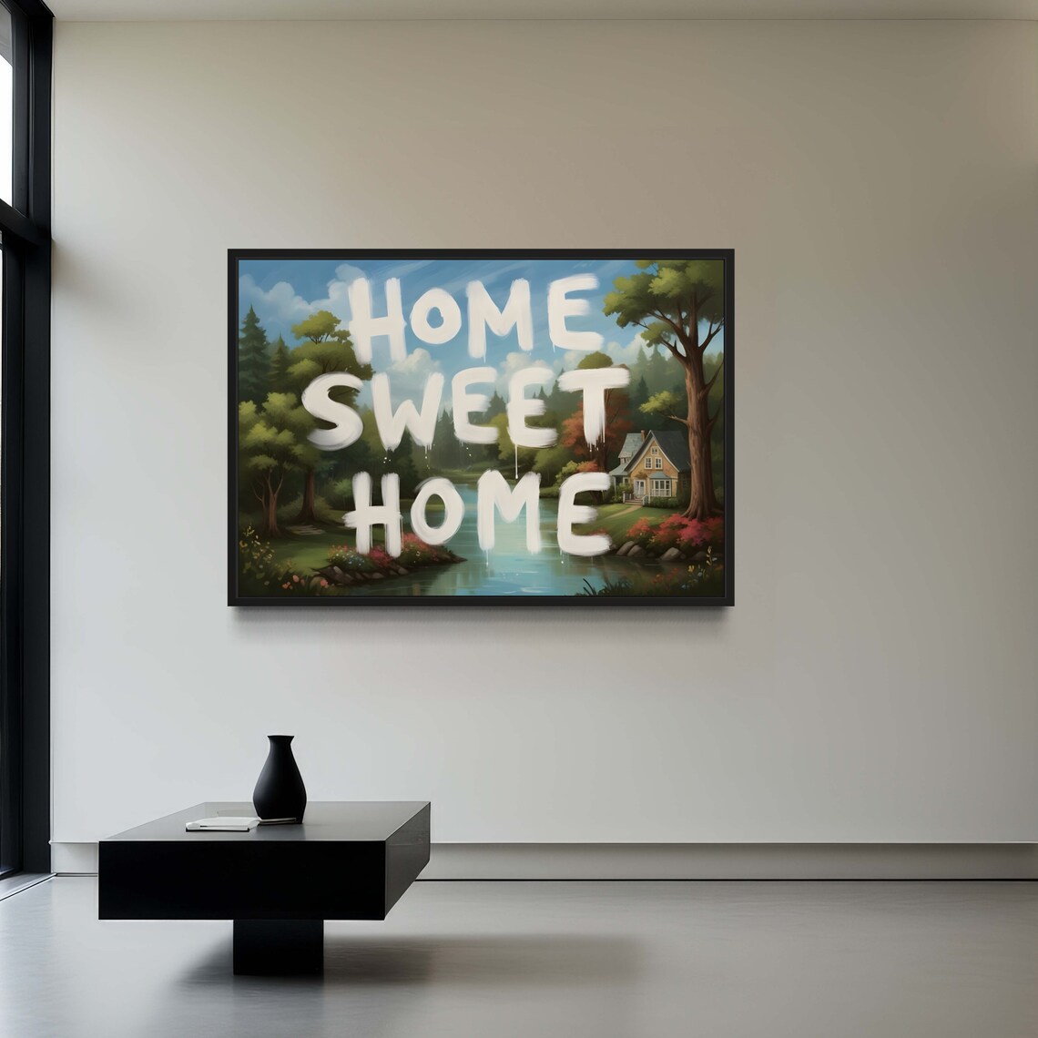 Home Sweet Home Quote Scenic Cottage Landscape Cozy Wall Poster
