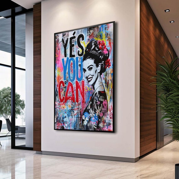 Yes You Can Canvas Art Inspirational Female Portrait Motivational Wall Modern Quote