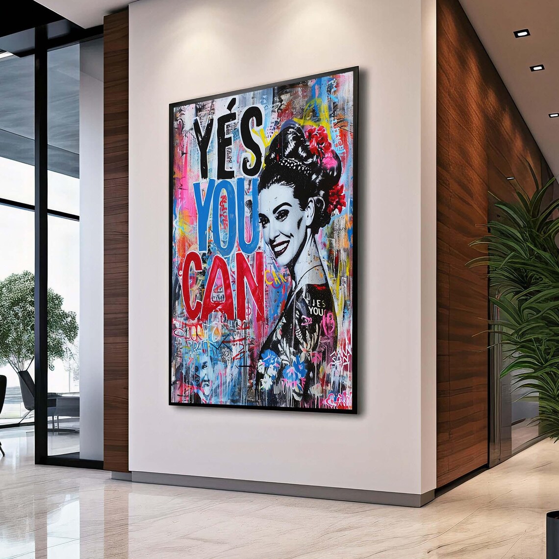 Yes You Can Pop Art Woman Portrait Graffiti Motivational Poster