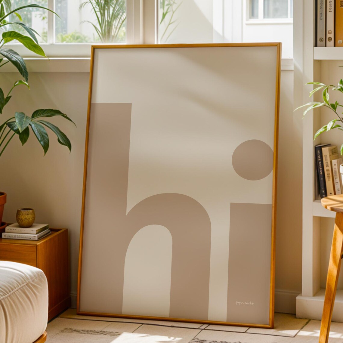 Hi Greeting Soft Taupe Lettering Modern Minimalist Entry Poster