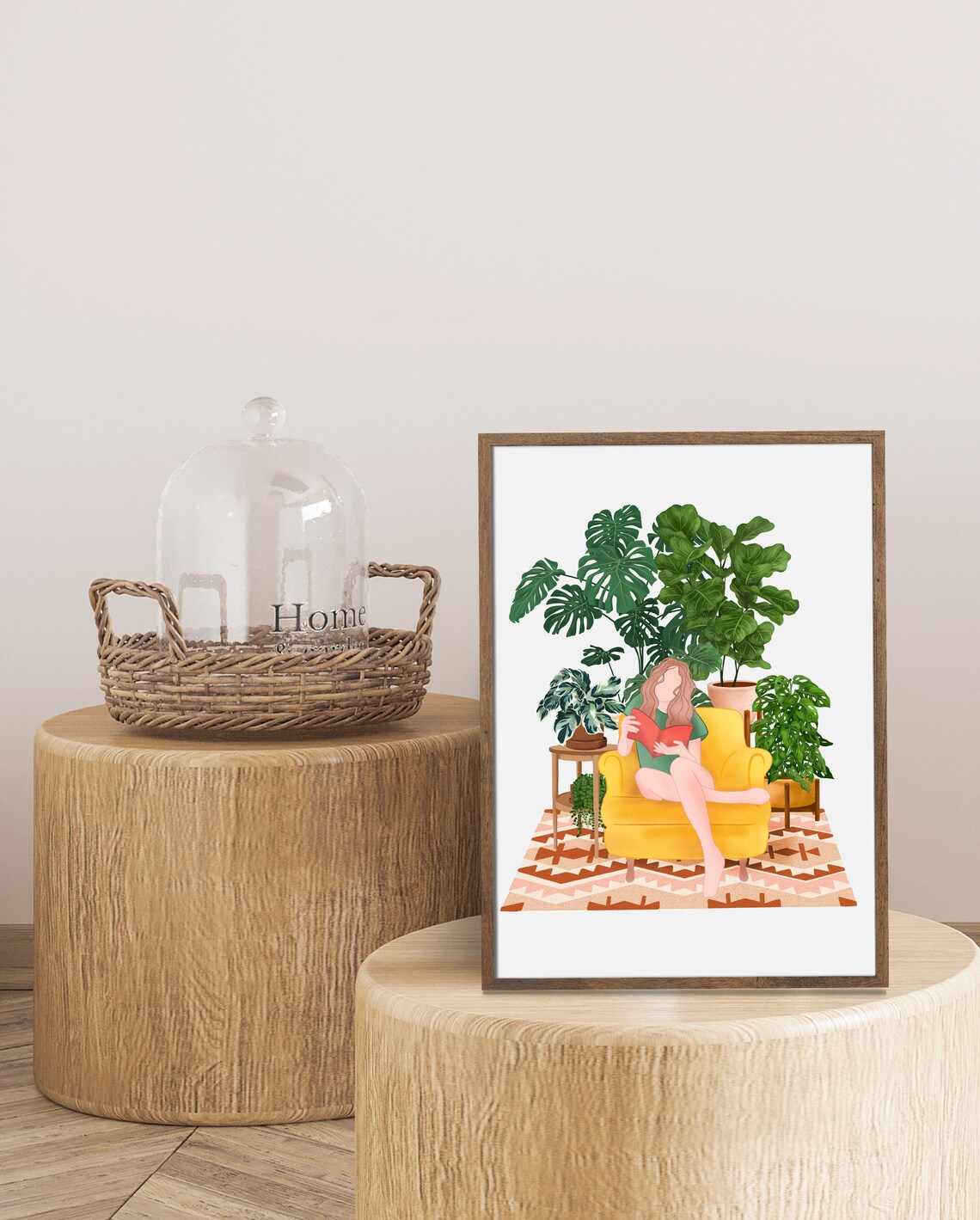 Blonde Plant Lady Reading a Red Book on a Yellow Armchair Poster - Image 2