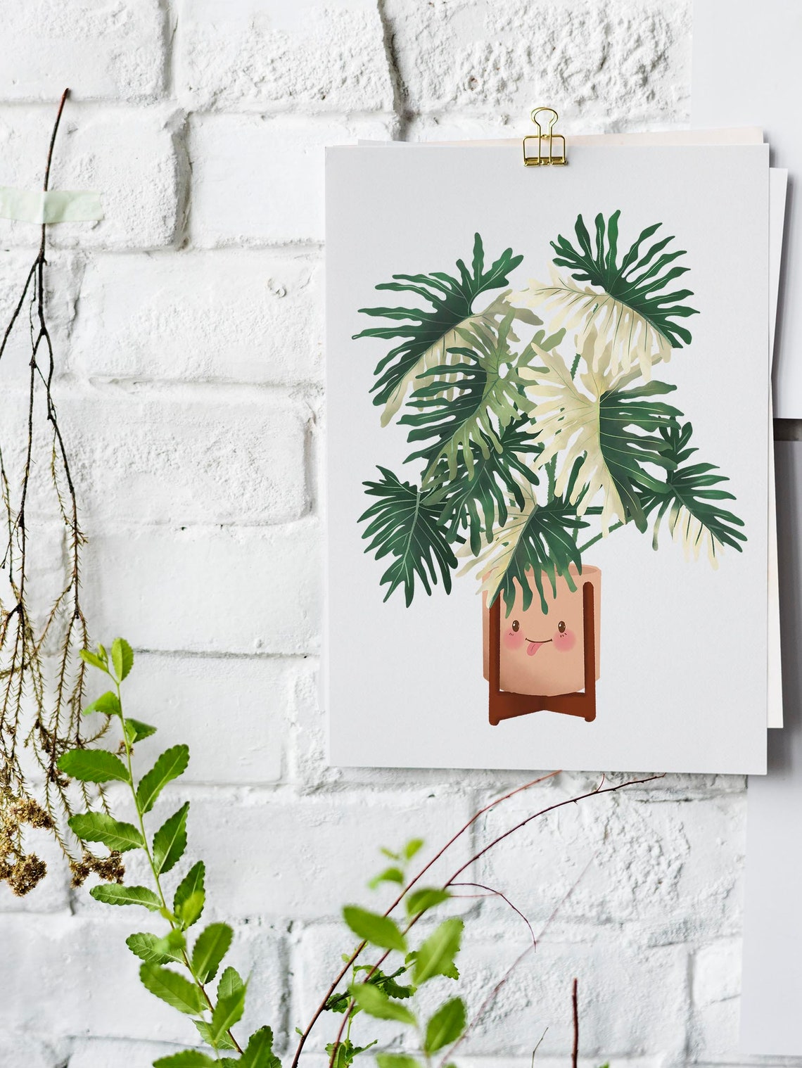 Philodendron Selloum Cheerful Smiling Cute Kawaii Plant Poster - Image 2