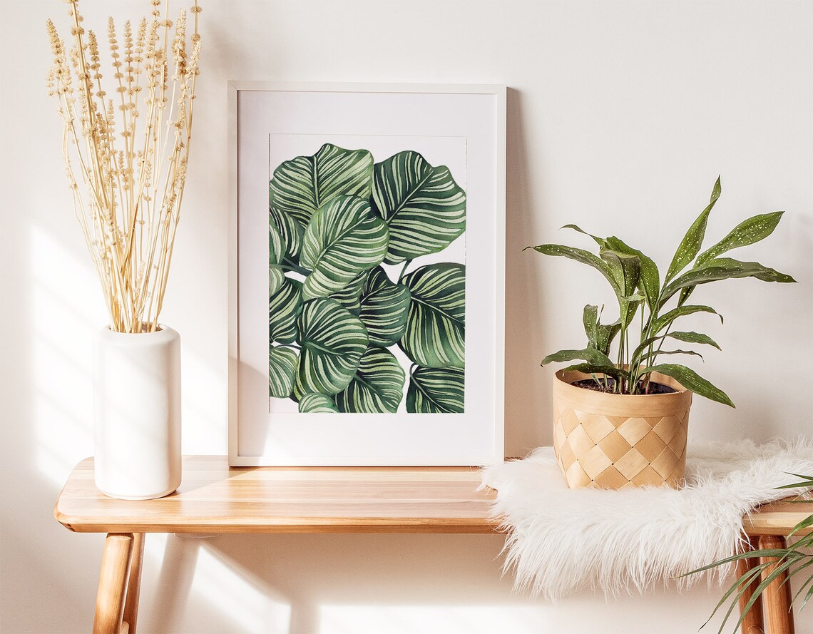 Calathea Orbifolia Leaves Watercolor Close Up Botanical Poster - Image 2