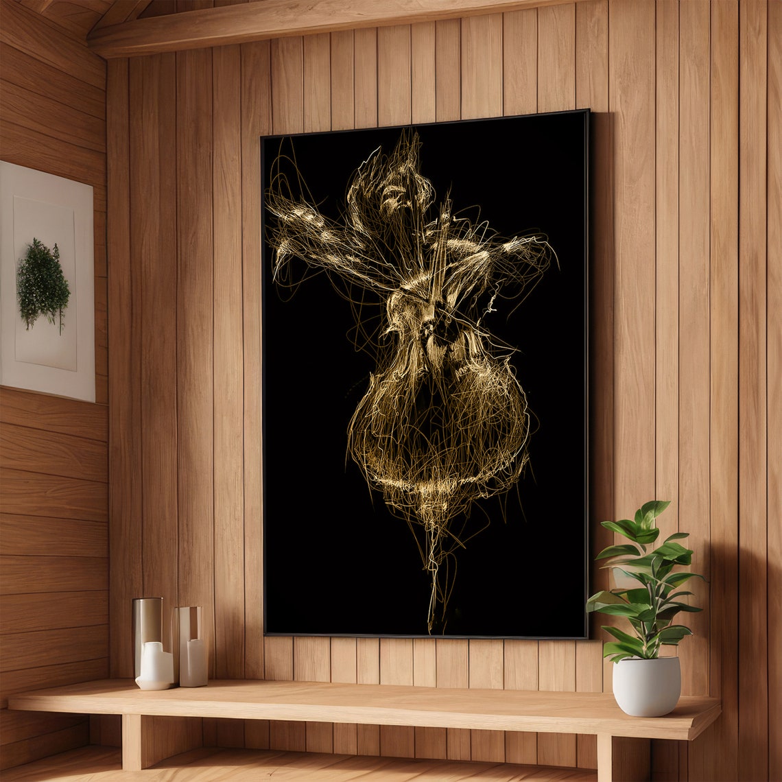 Golden Ballerina Abstract Art Modern Dance Wall Decor Ballerina Silhouette Poster Wall Art Design Ready To Hang Decoration