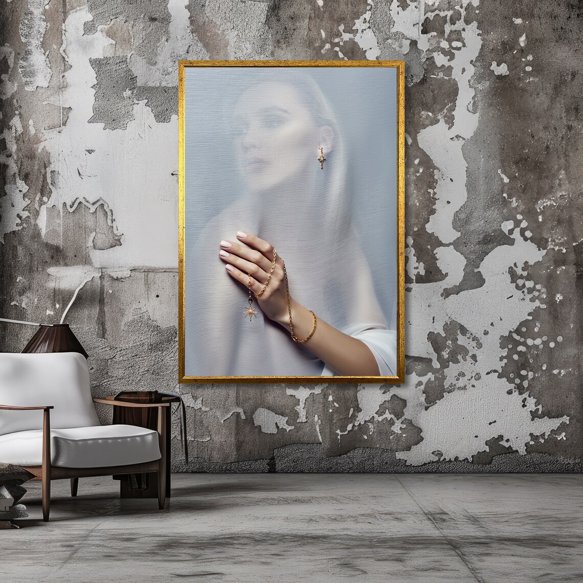 Mysterious Veiled Woman Gold Star Jewelry Elegant Fashion Poster - Image 3