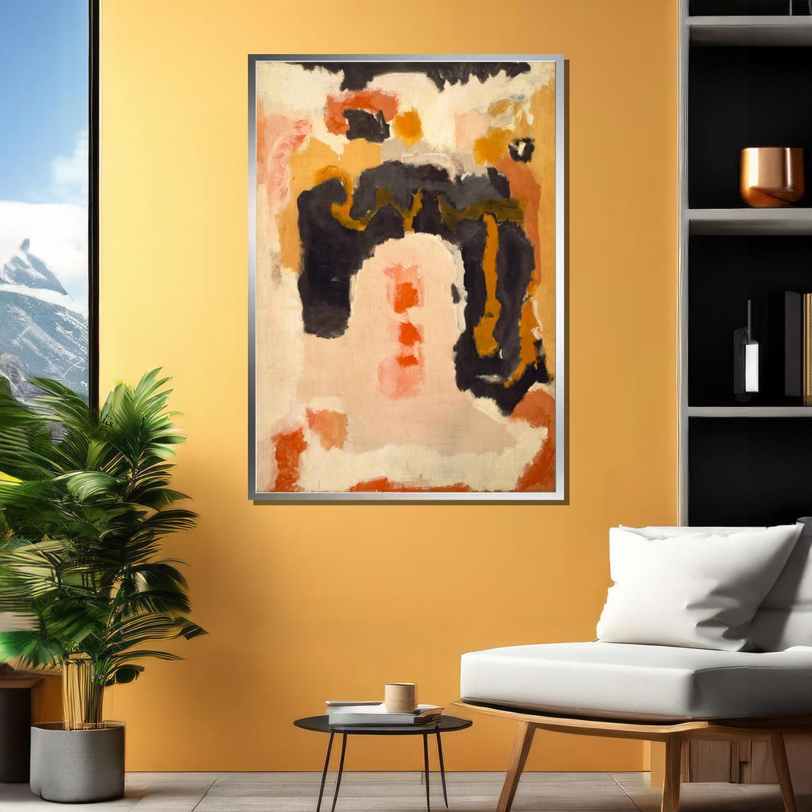 Bold Abstract Expressionist Orange Black and Mustard Art Poster - Image 4