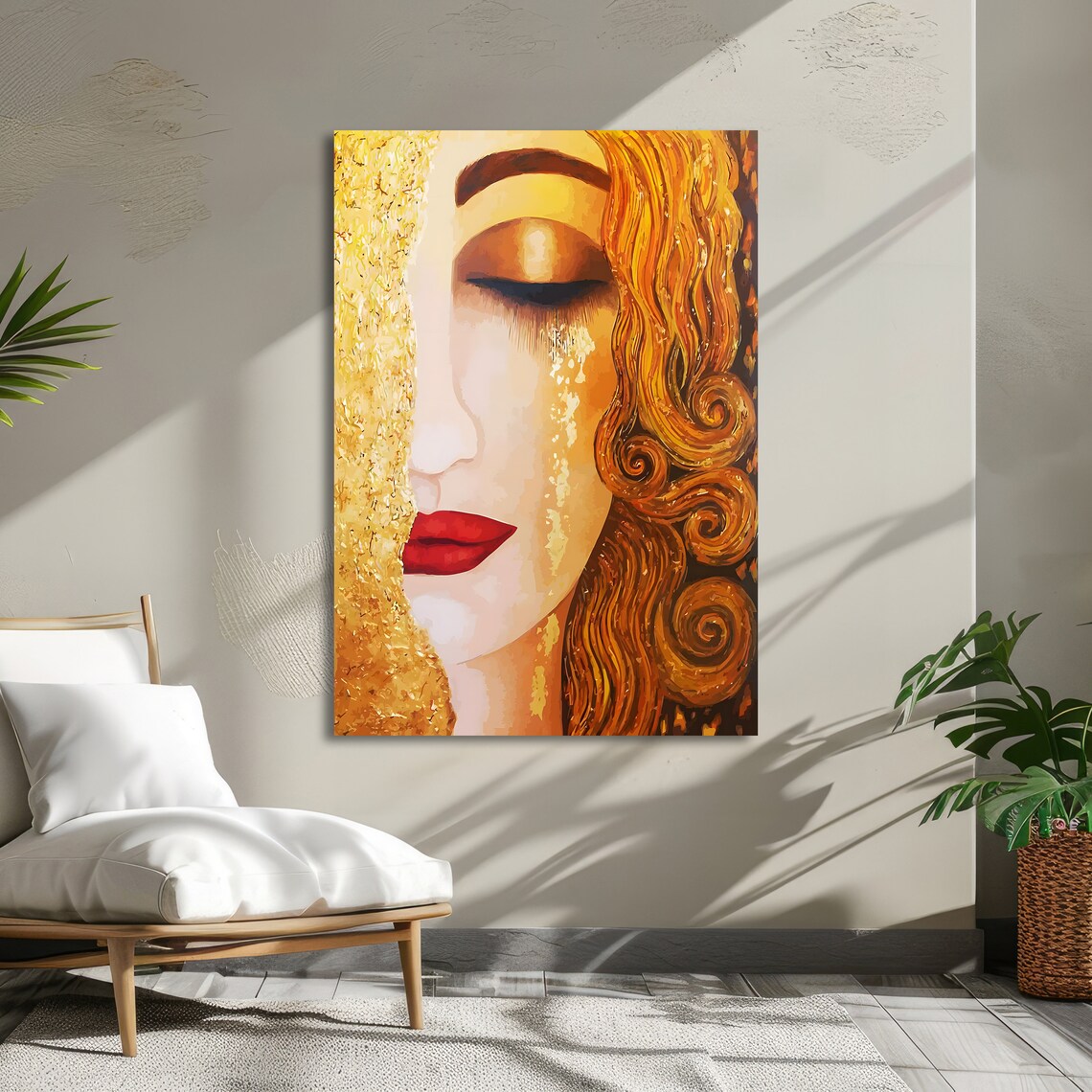 Golden Serenity Abstract Woman Portrait with Gold Hair Poster - Image 5