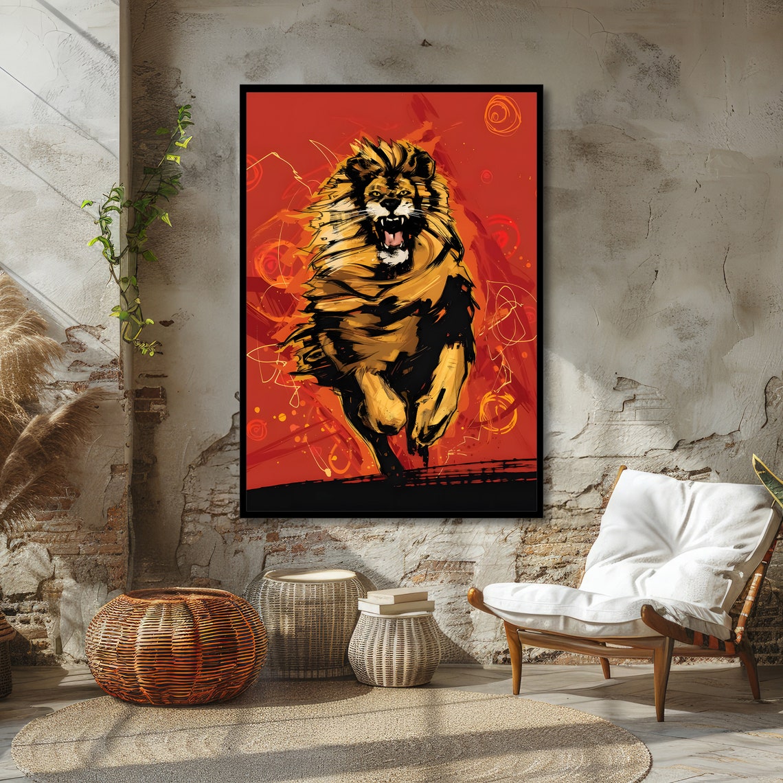 Fierce Lion Dynamic Animal Art Bold And Vibrant Lion Print Wall Art Design Ready To Hang Decoration - Image 6