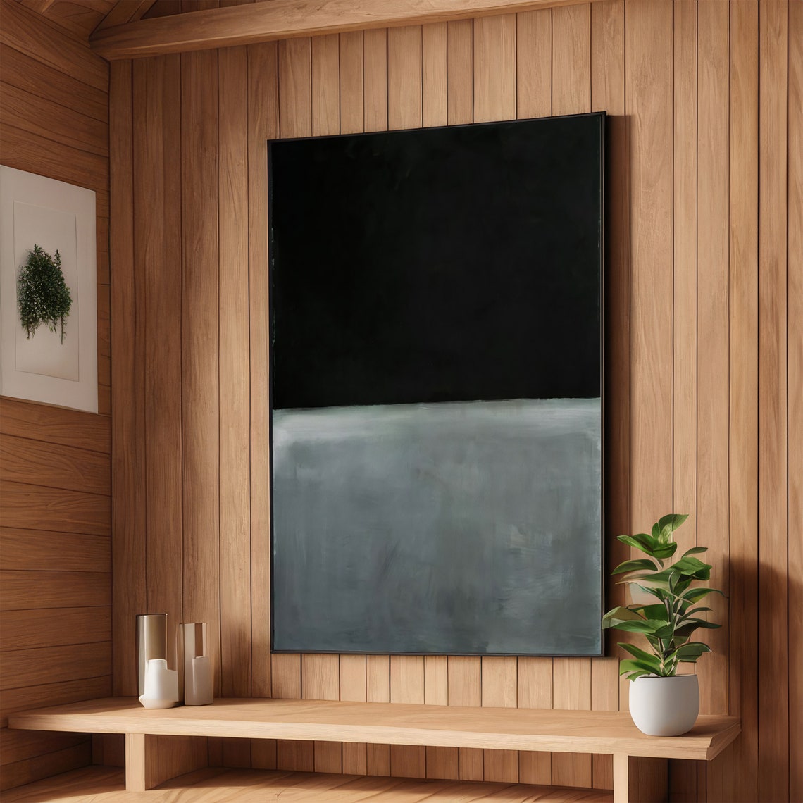 Meditative Black and Misty Grey Abstract Poster in Rothko Style