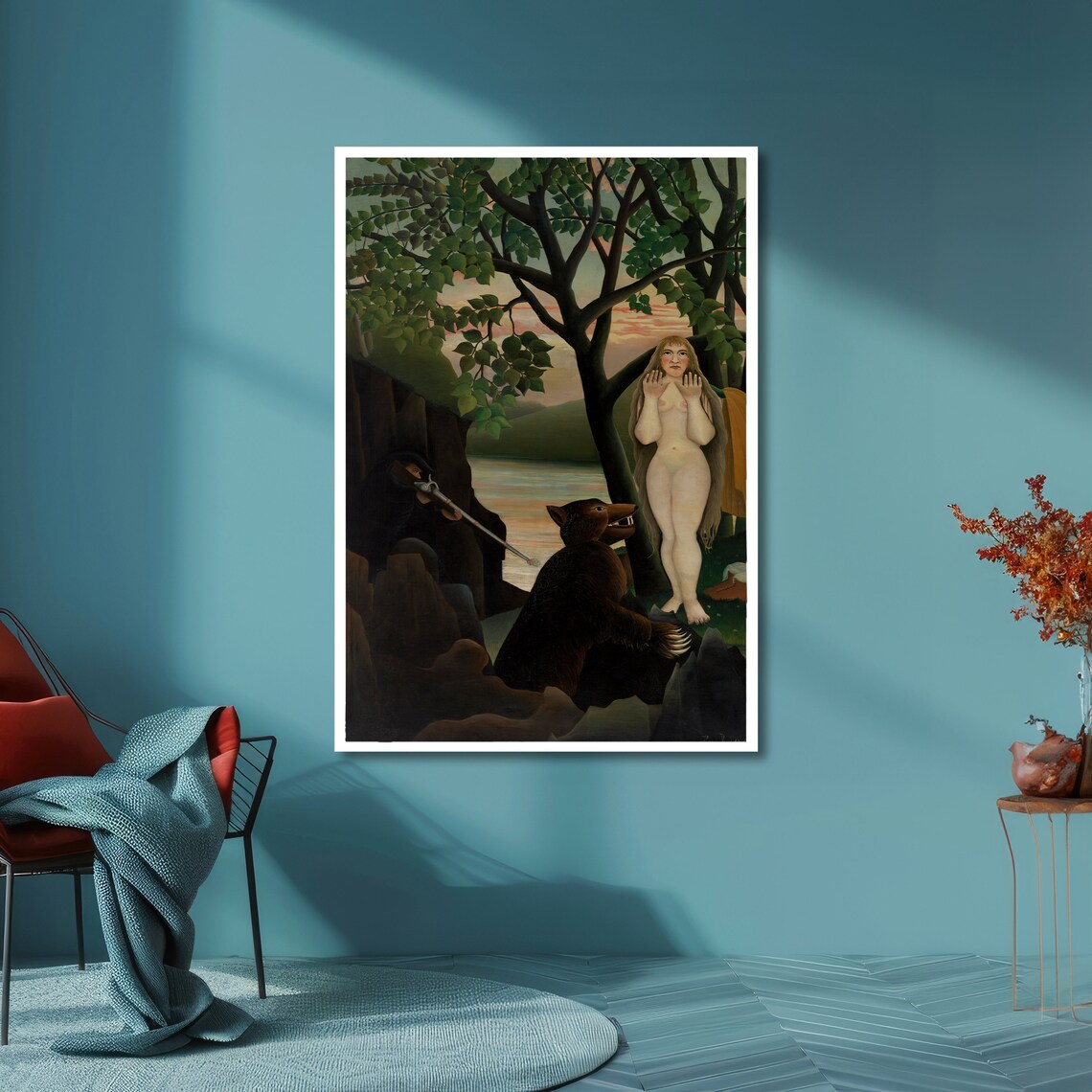 Rousseau Woman Standing in Jungle Beside Bear Naive Art Poster - Image 6