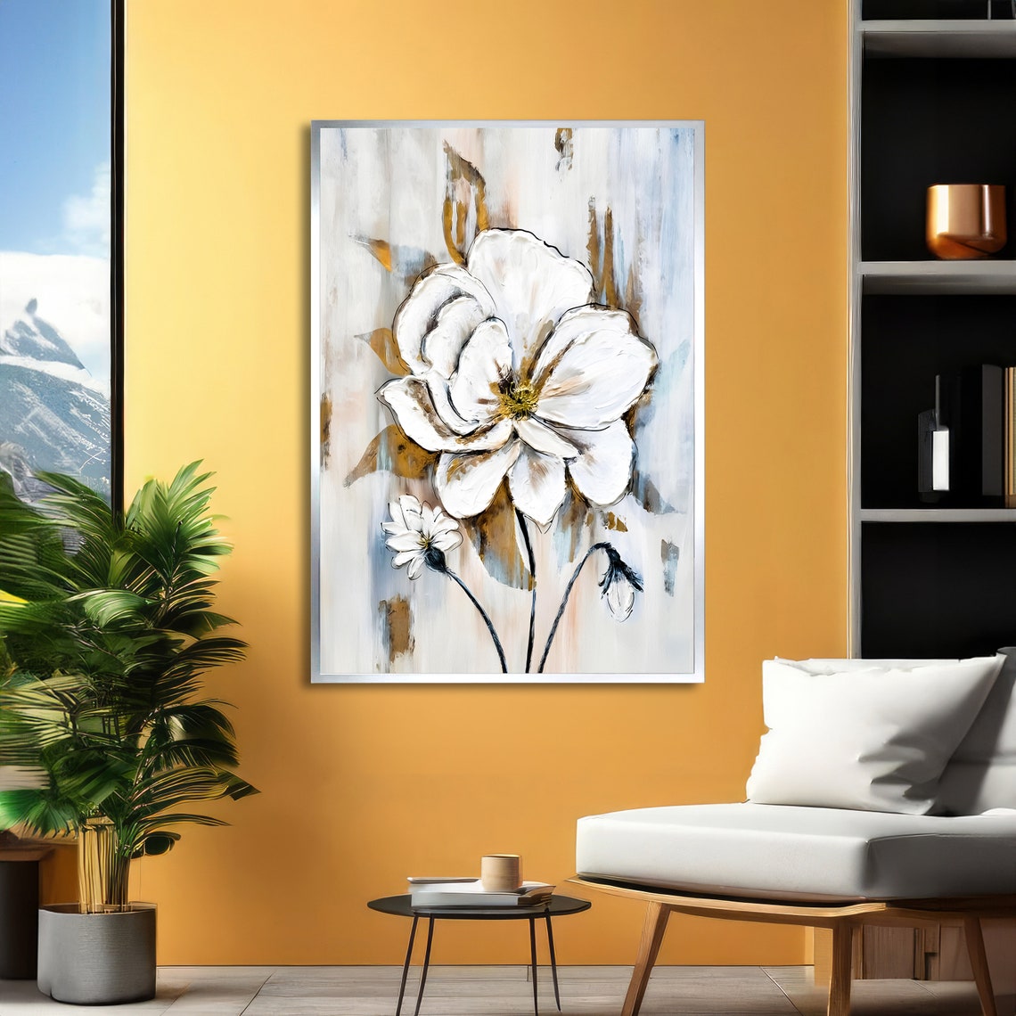 White Blossom Abstract Floral Painting Soft Modern Decor Poster - Image 2