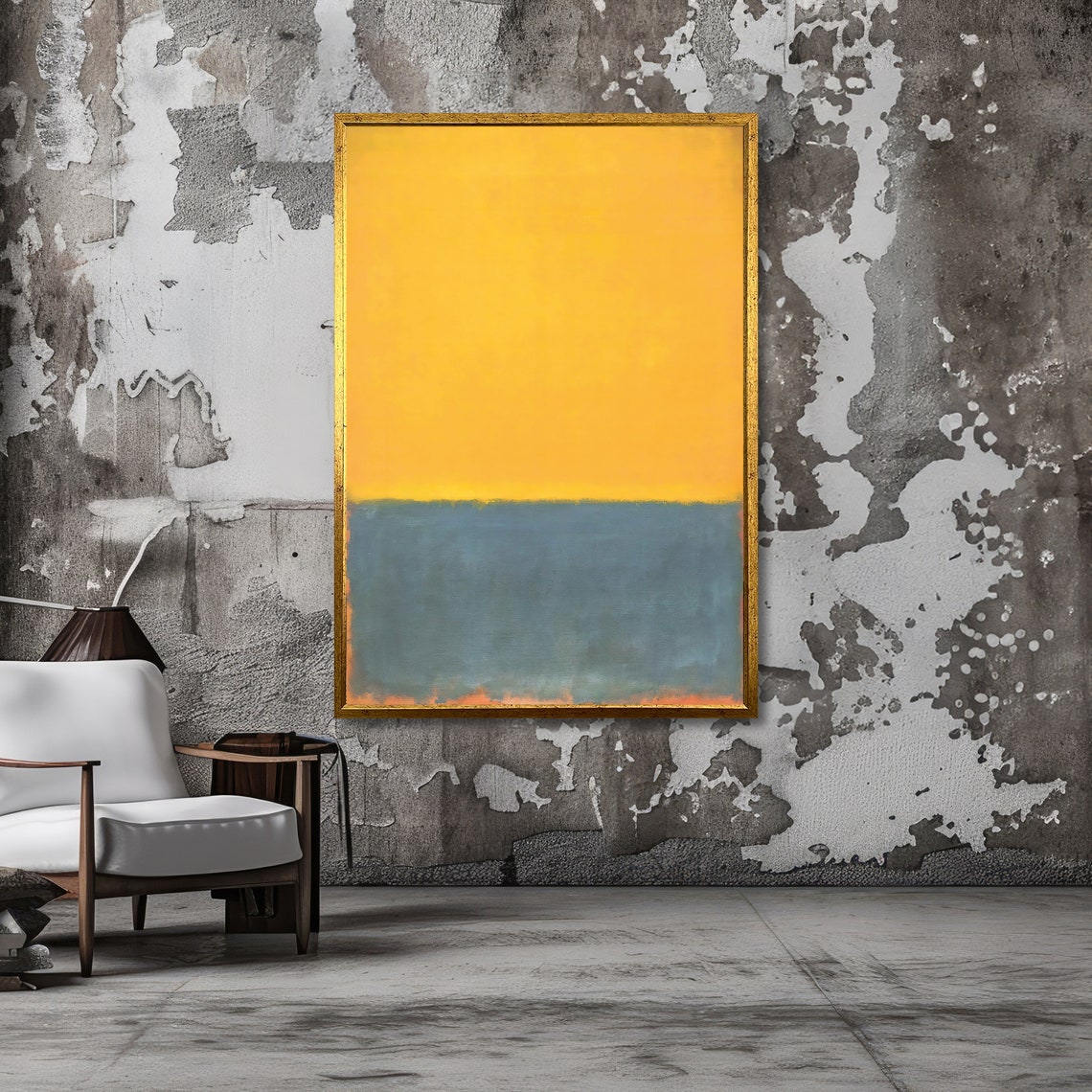 Radiant Golden Sunrise Yellow and Slate Blue Rothko Style Poster - Image 3