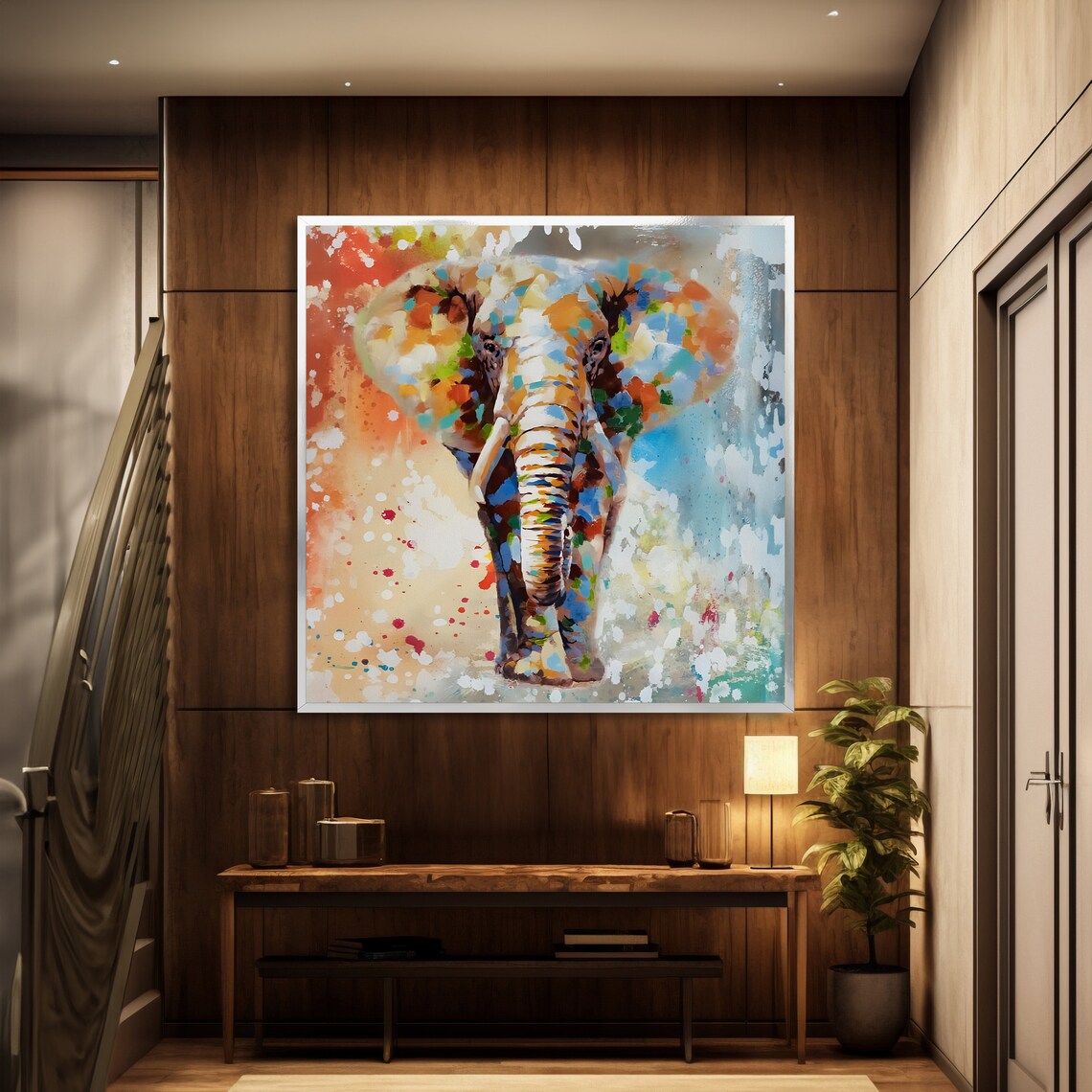 Walking Elephant Rendered in Joyful Multicolor Splatter Paint Art Poster - Image 2
