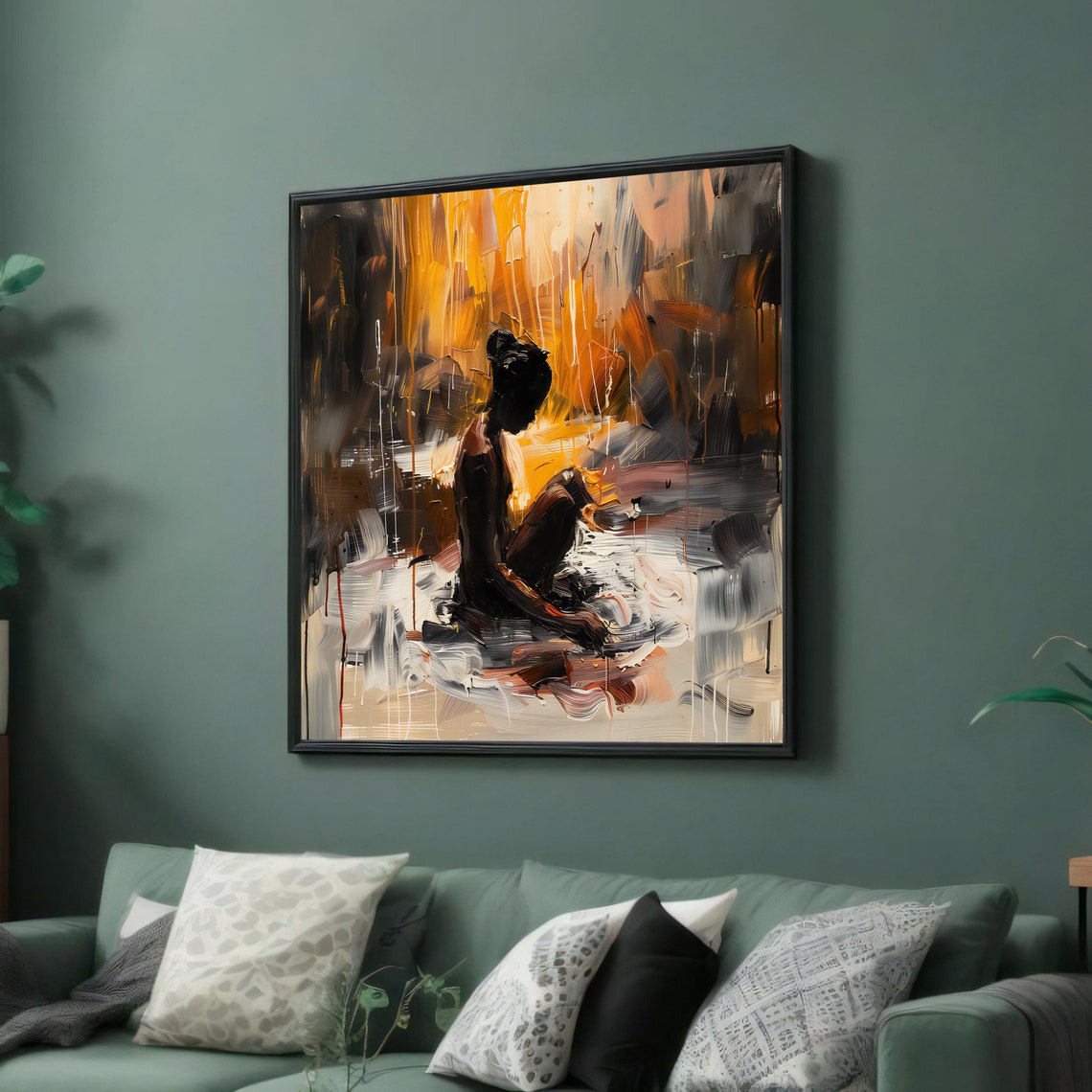Abstract Emotional Silhouette of a Seated Woman Bold Art Poster