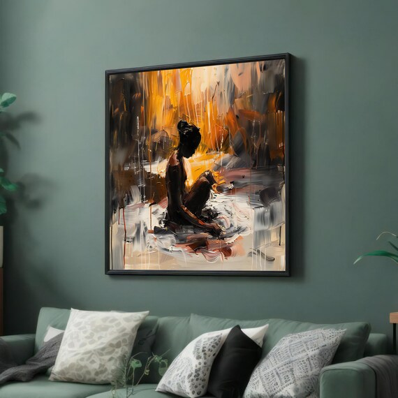 Abstract Emotional Silhouette of a Seated Woman Bold Art Poster