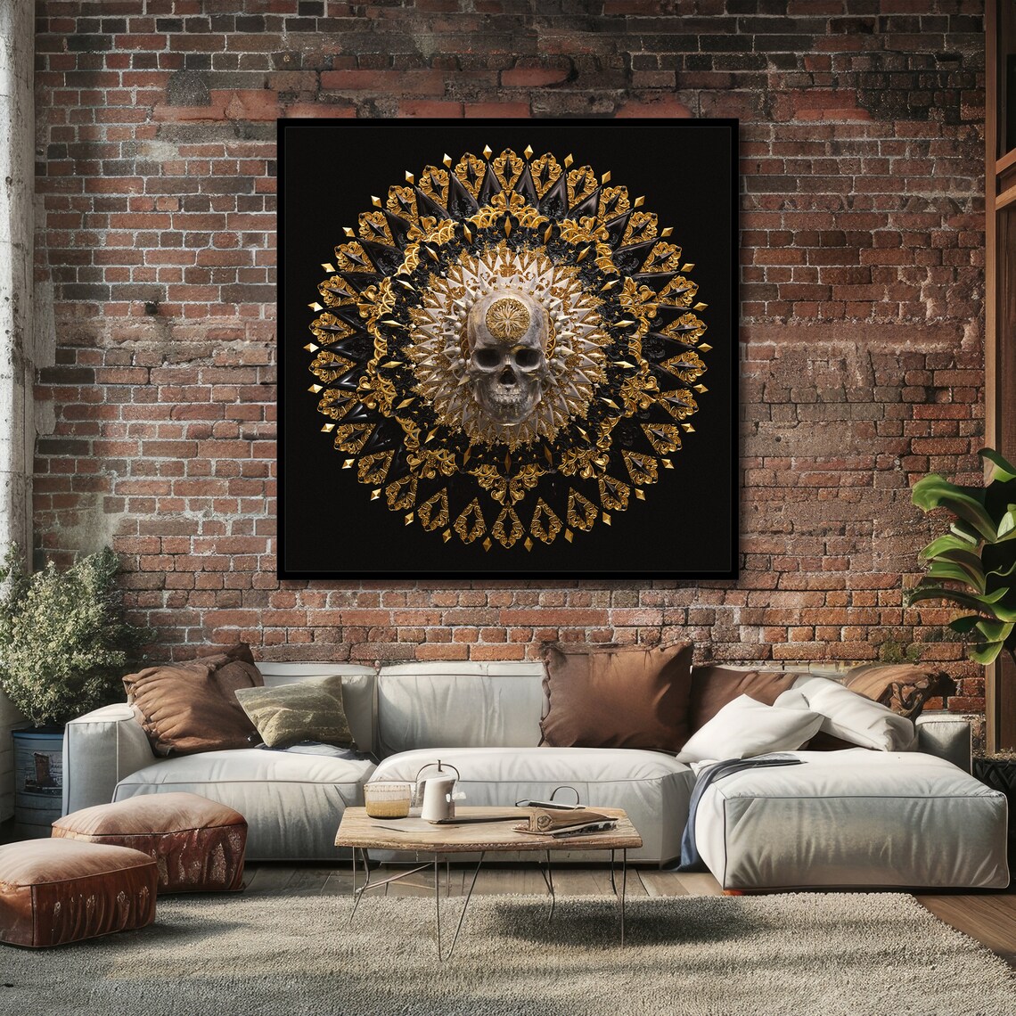 Golden Ornate Mandala Centered on a Skull Gothic Luxury Black Art Poster - Image 5