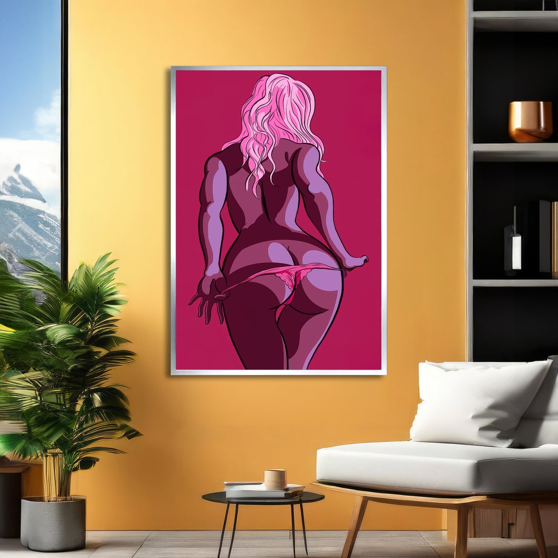 Pop Art Woman Back View in Pink and Magenta Bold Wall Poster - Image 5
