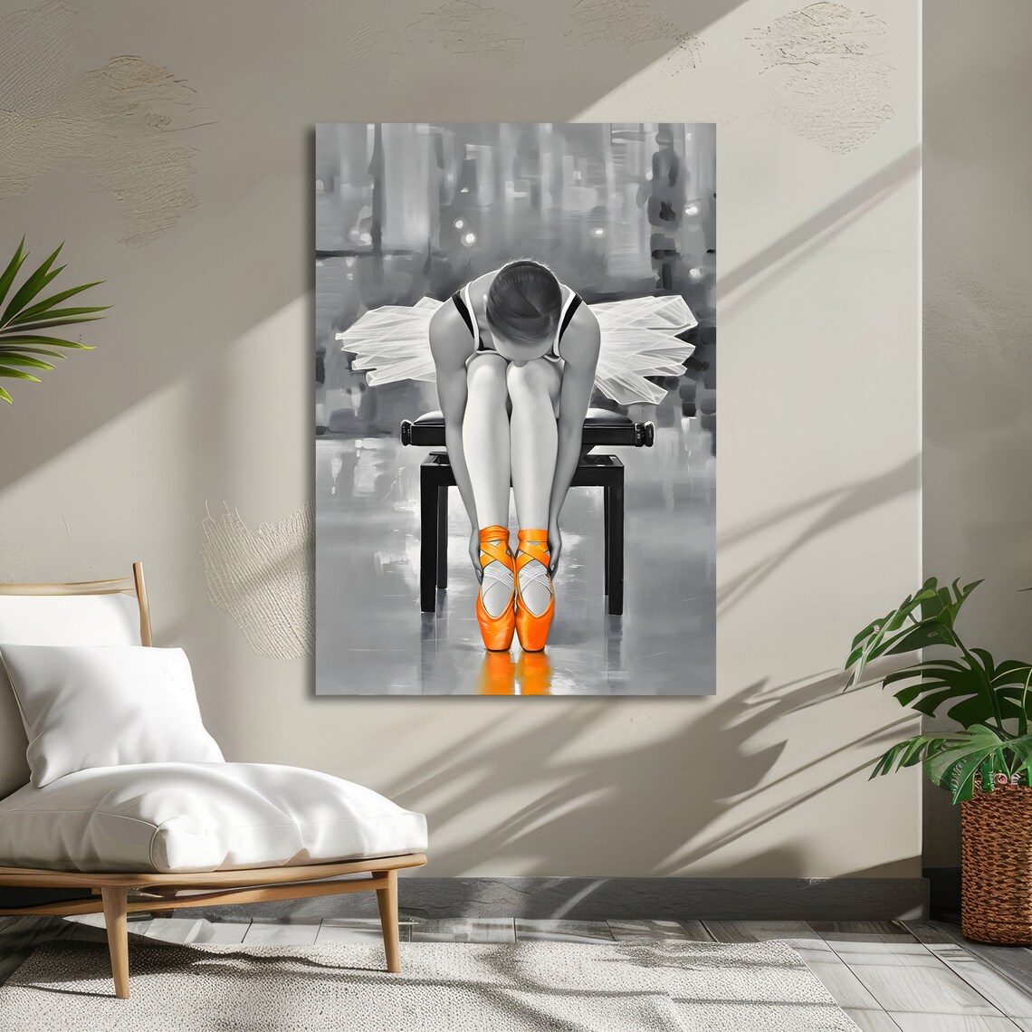 Ballet Dancer In Orange Pointe Shoes Art Graceful Ballet Wall Art Dance Painting Wall Art Design Ready To Hang Decoration - Image 5