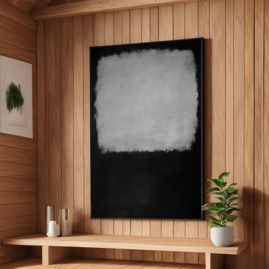Monochrome Black and White Abstract Poster in Bold Rothko Style