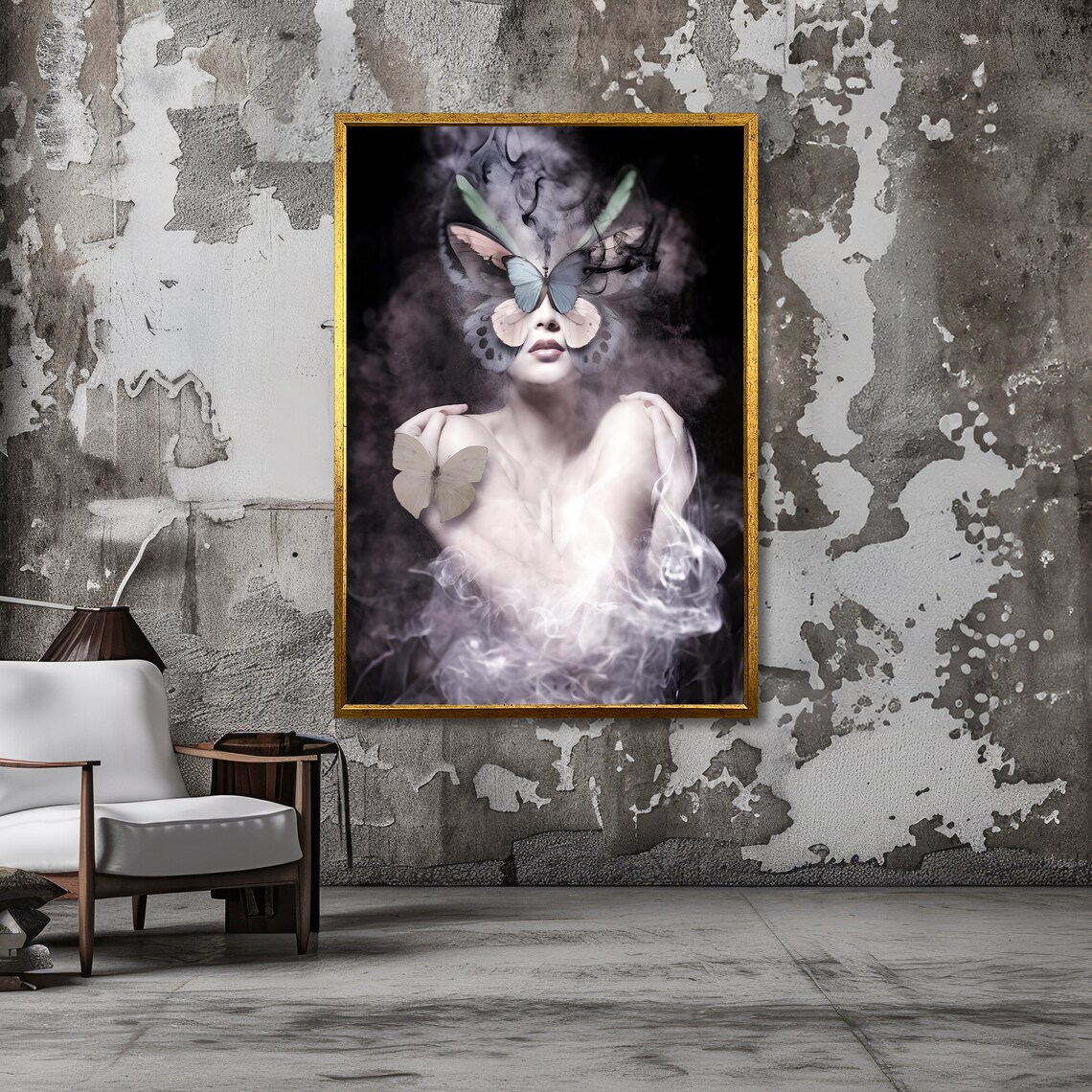Ethereal Woman Butterfly Mask Smoke Surreal Portrait Art Poster - Image 3