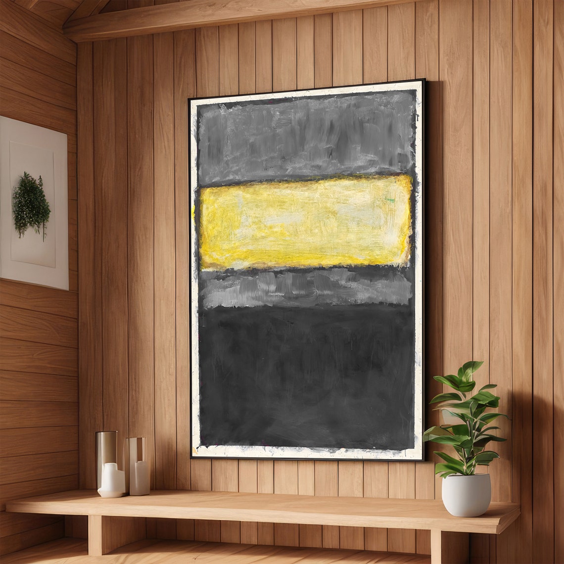 Yellow Stripe Grey and Black Rothko-Inspired Abstract Poster