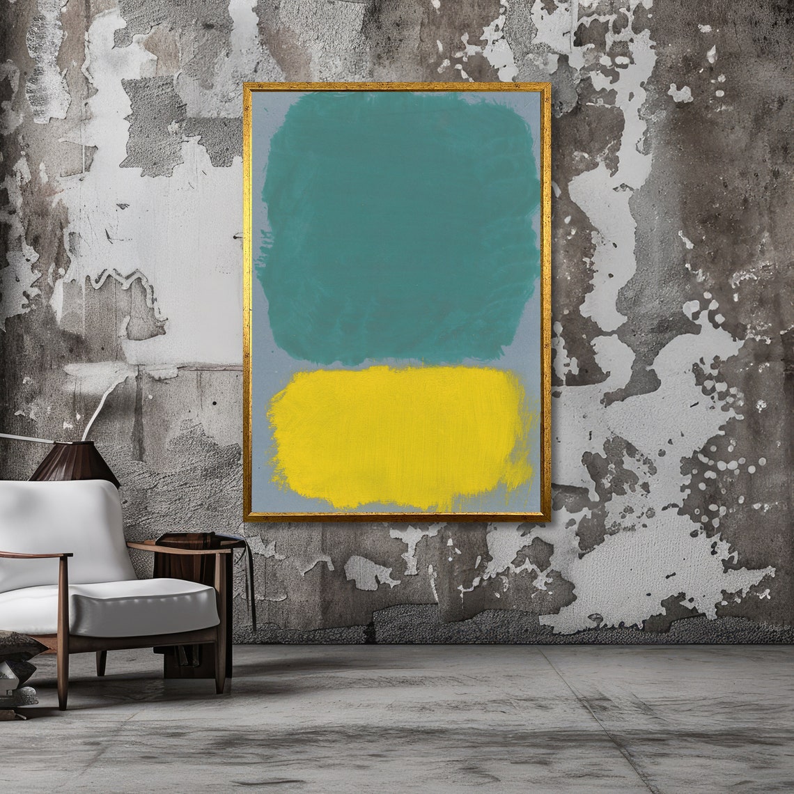 Turquoise and Yellow Rothko-Inspired Color Field Artwork Poster - Image 3
