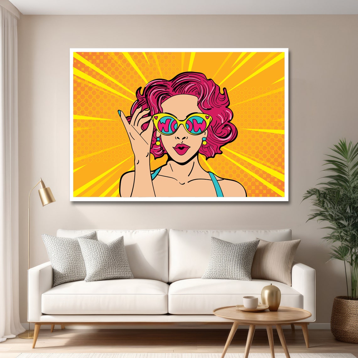 Vintage Pop Art WOW Lady Sunburst Rays Portrait Retro Poster - Image 6