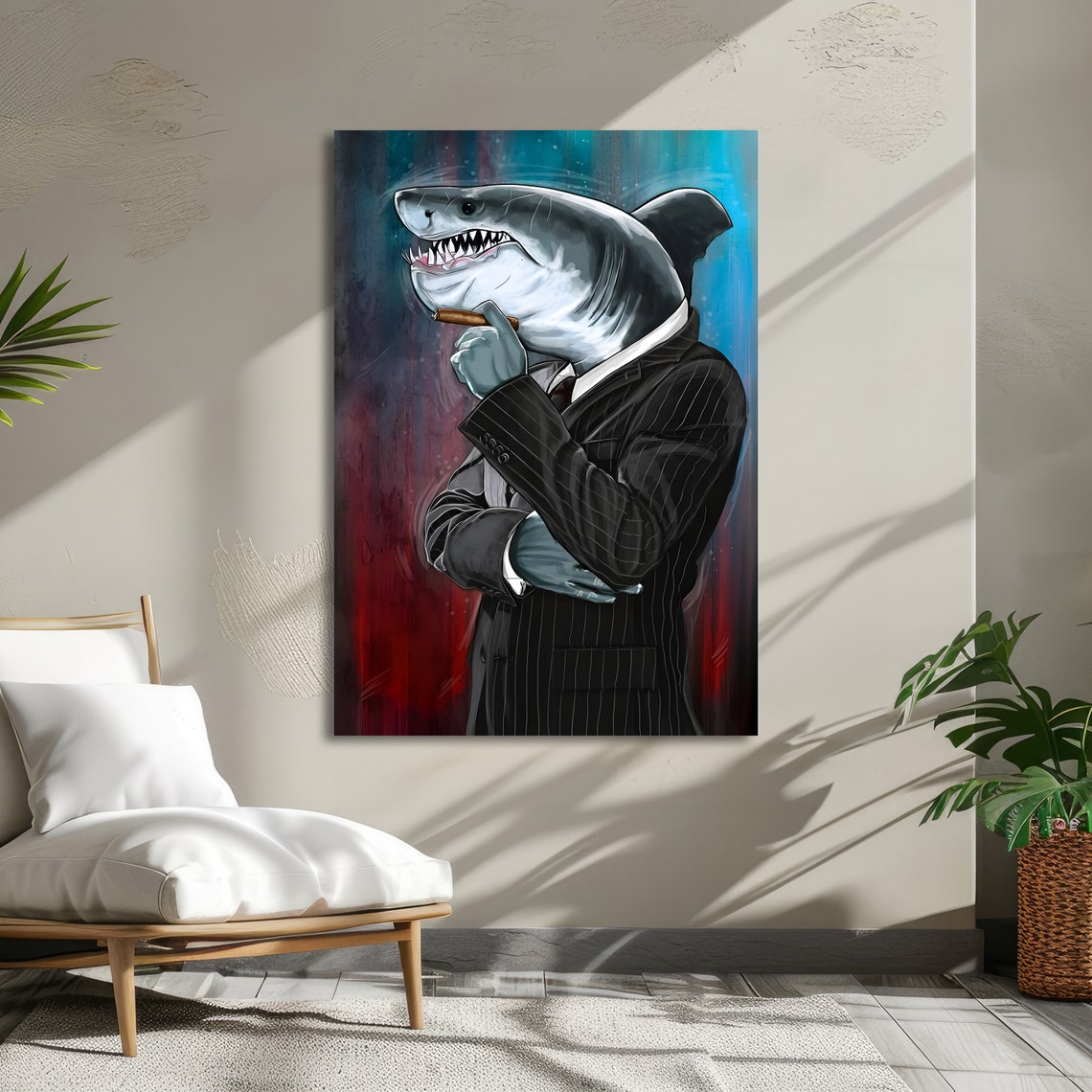 Business Shark in Pinstripe Suit Smoking a Cigar Funny Office Poster - Image 5