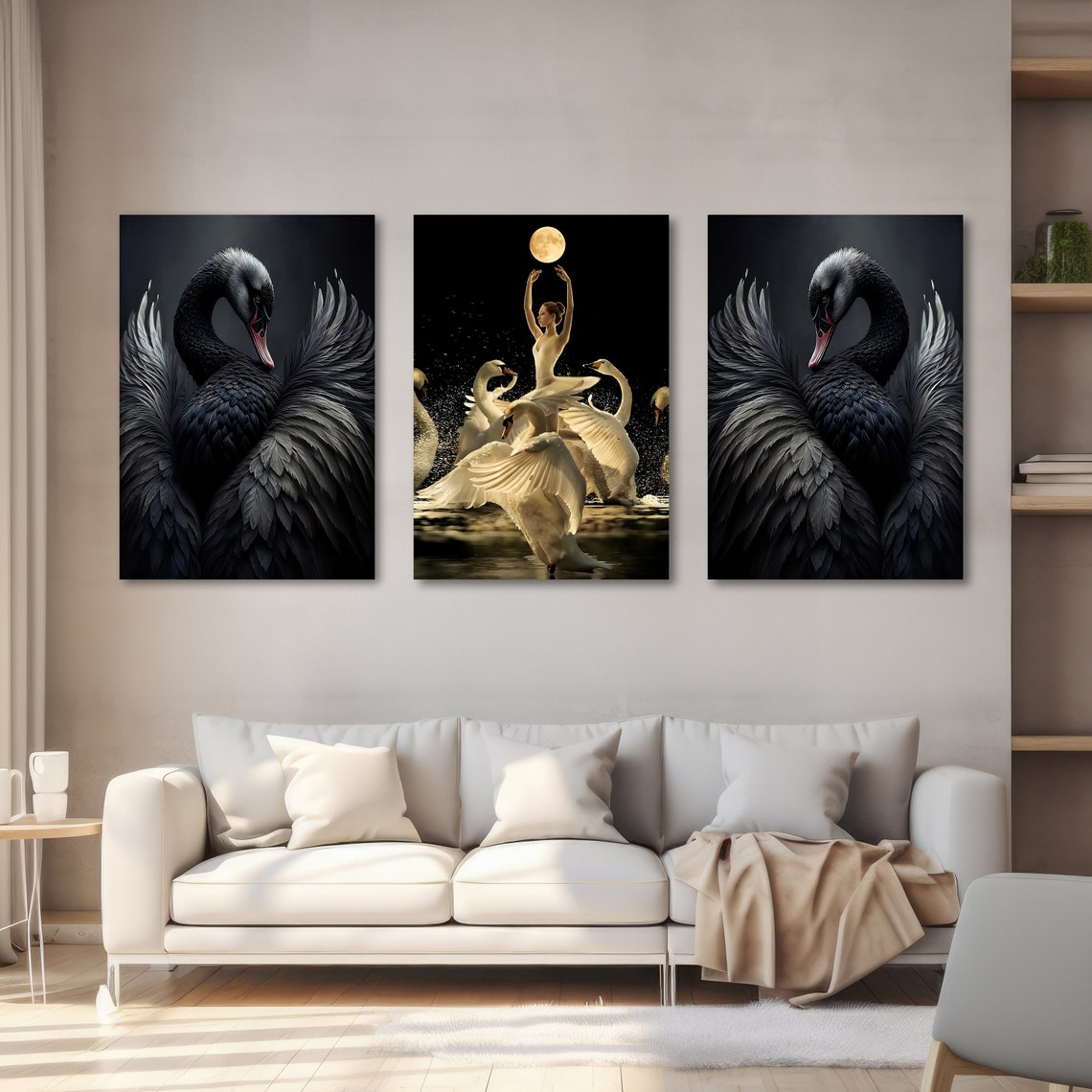 Moonlit Swan Ballerina Black Swan Triptych Ballet Dance Poster - Image 2