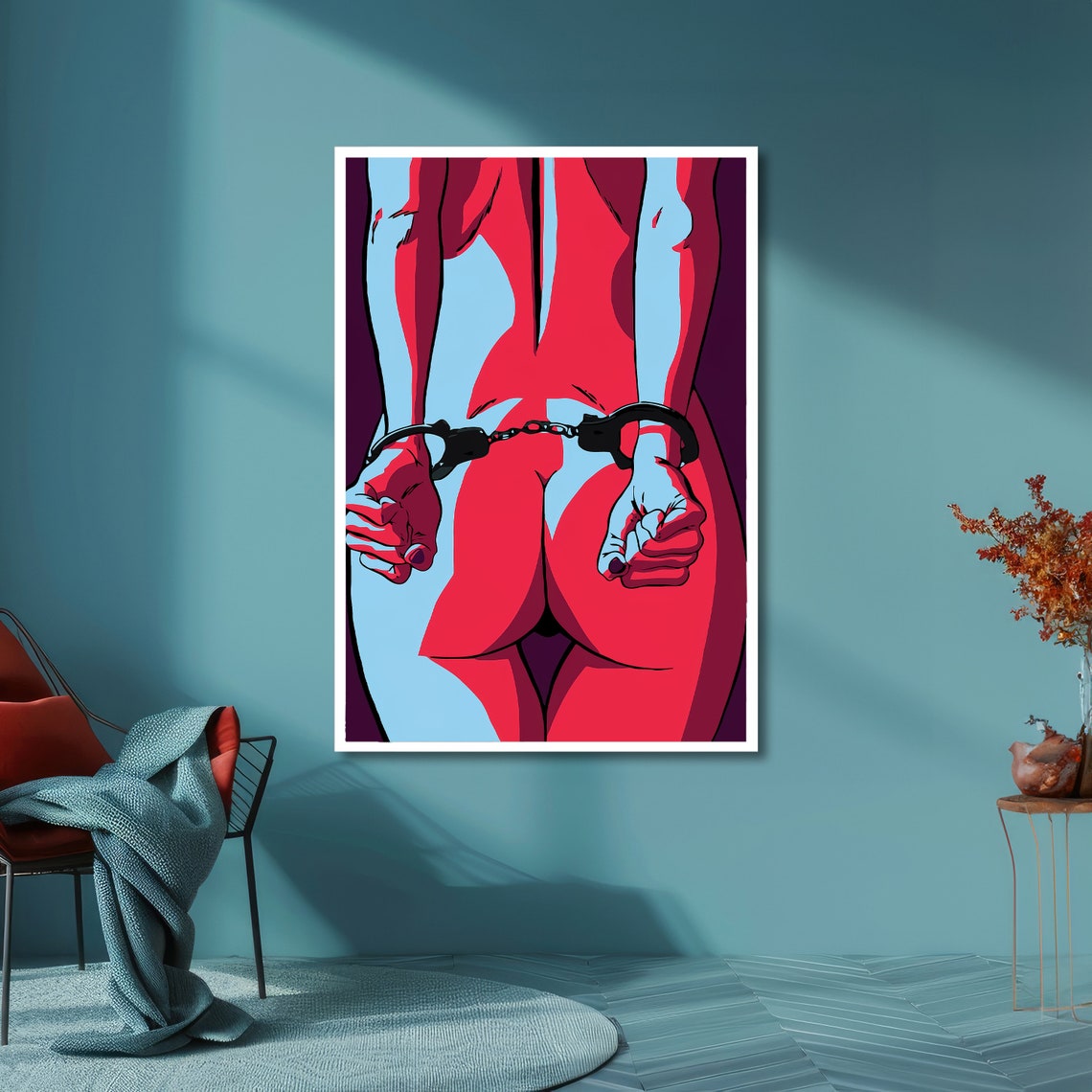 Handcuffed Figure in Red and Blue Bold Modern Pop Art Poster - Image 3