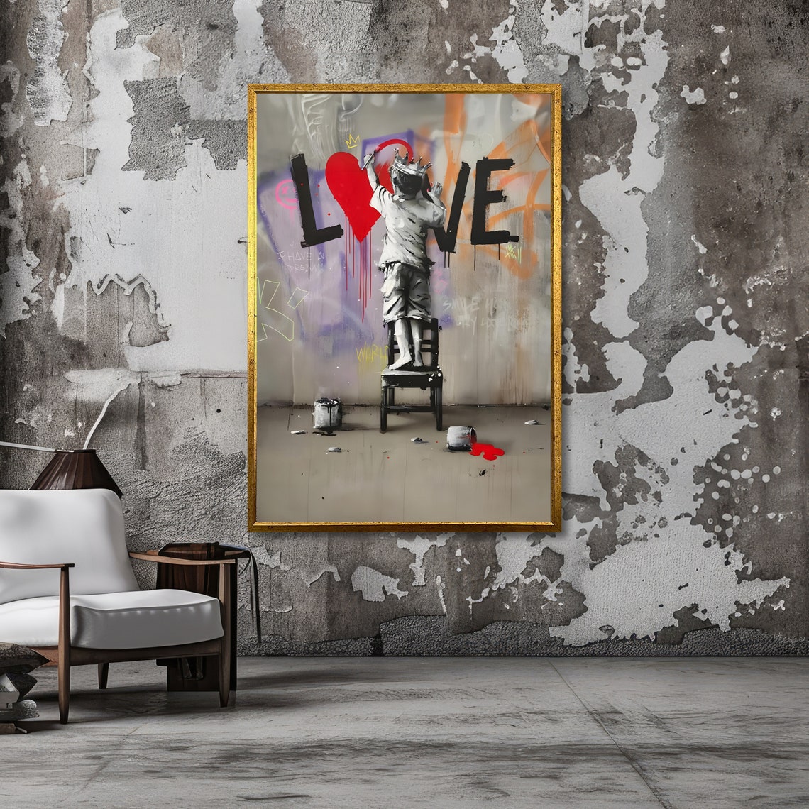 Boy Painting LOVE Heart Graffiti Street Art Urban Decor Poster - Image 3