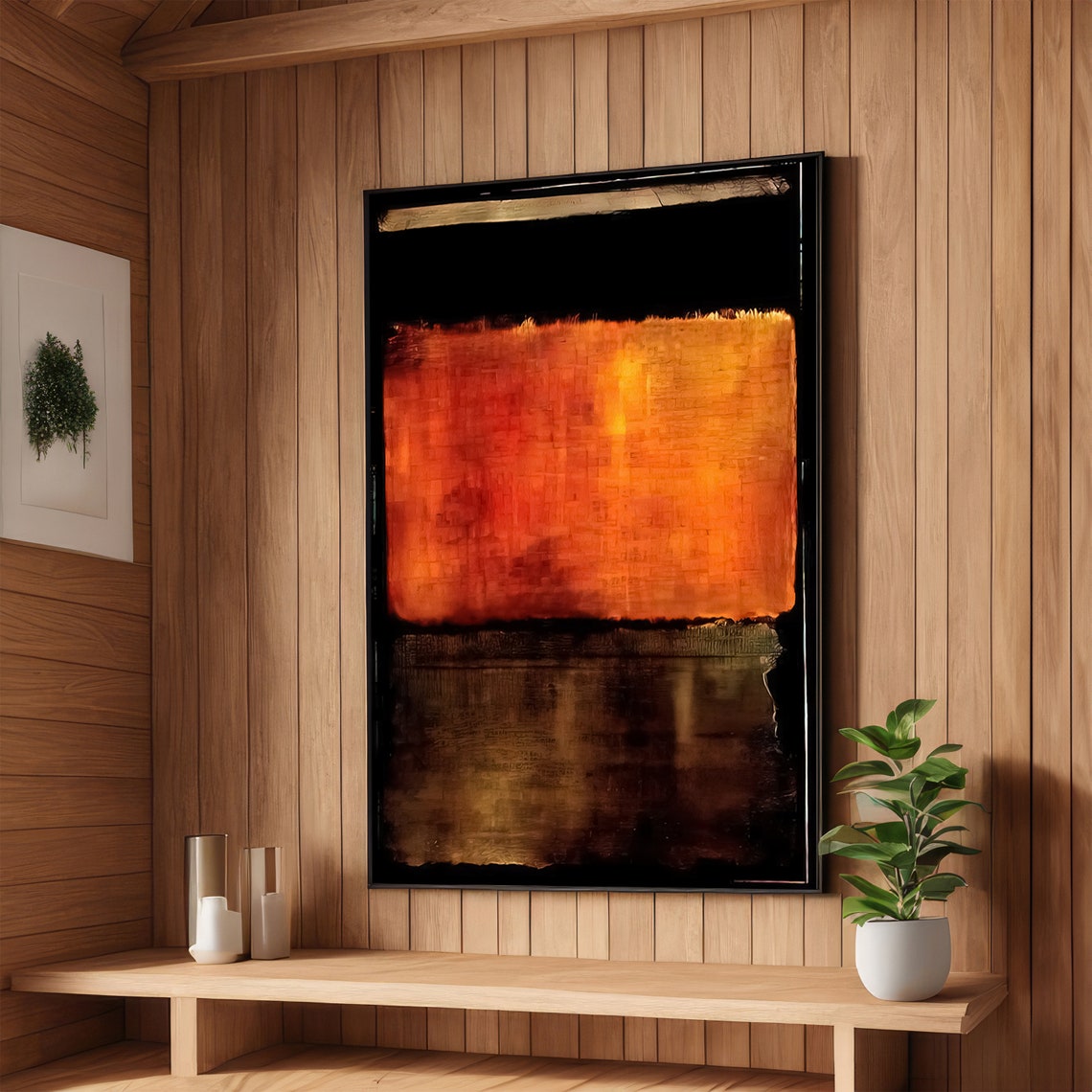 Fiery Red Horizon Rothko-Inspired Dark Abstract Color Field Poster
