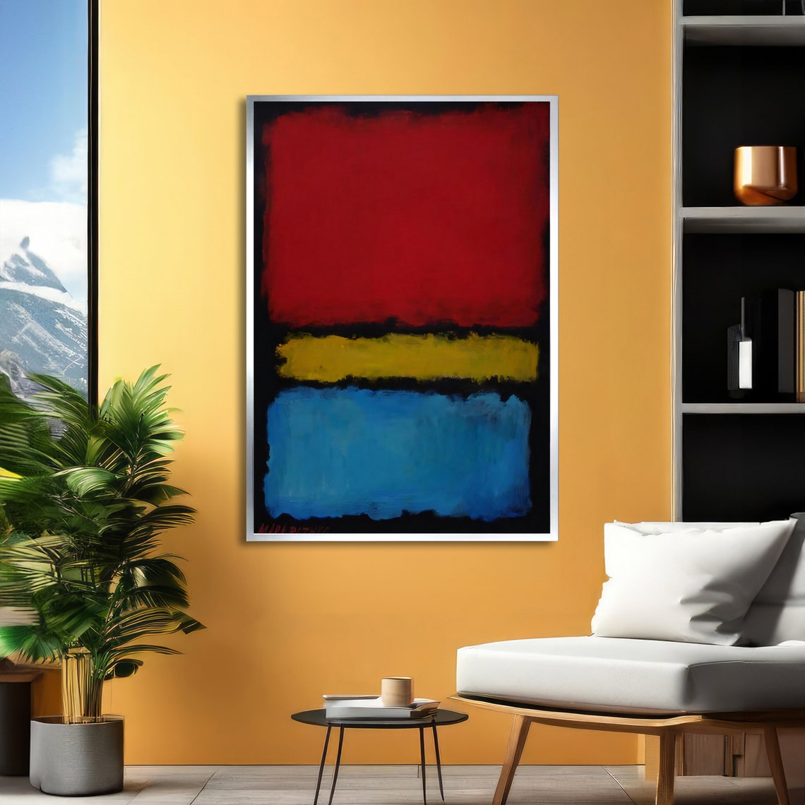 Bold Red Yellow and Blue Signed Abstract Poster in Rothko Style - Image 2