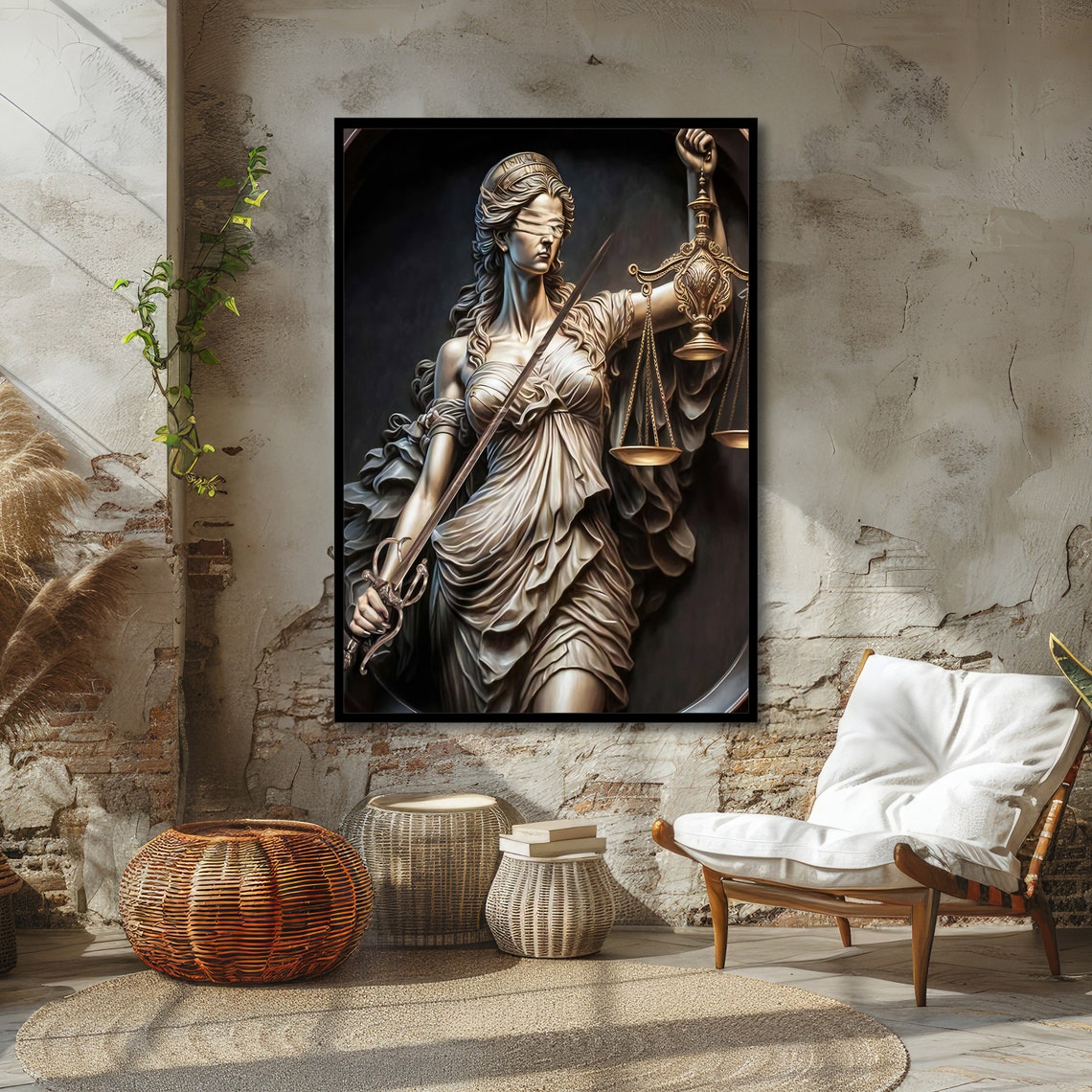 Lady Justice Blindfolded Holding Scales and Sword Classical Art Poster - Image 4