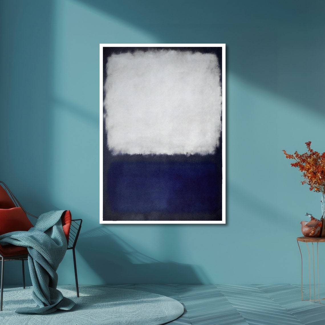 Soft White and Midnight Blue Abstract Poster in Rothko Style - Image 4