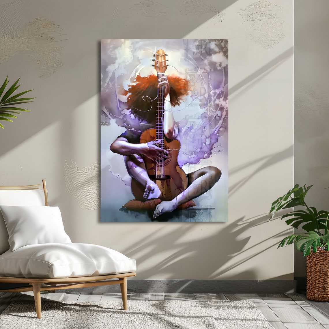 Watercolor Woman with Guitar Purple Dream Musician Art Poster - Image 5