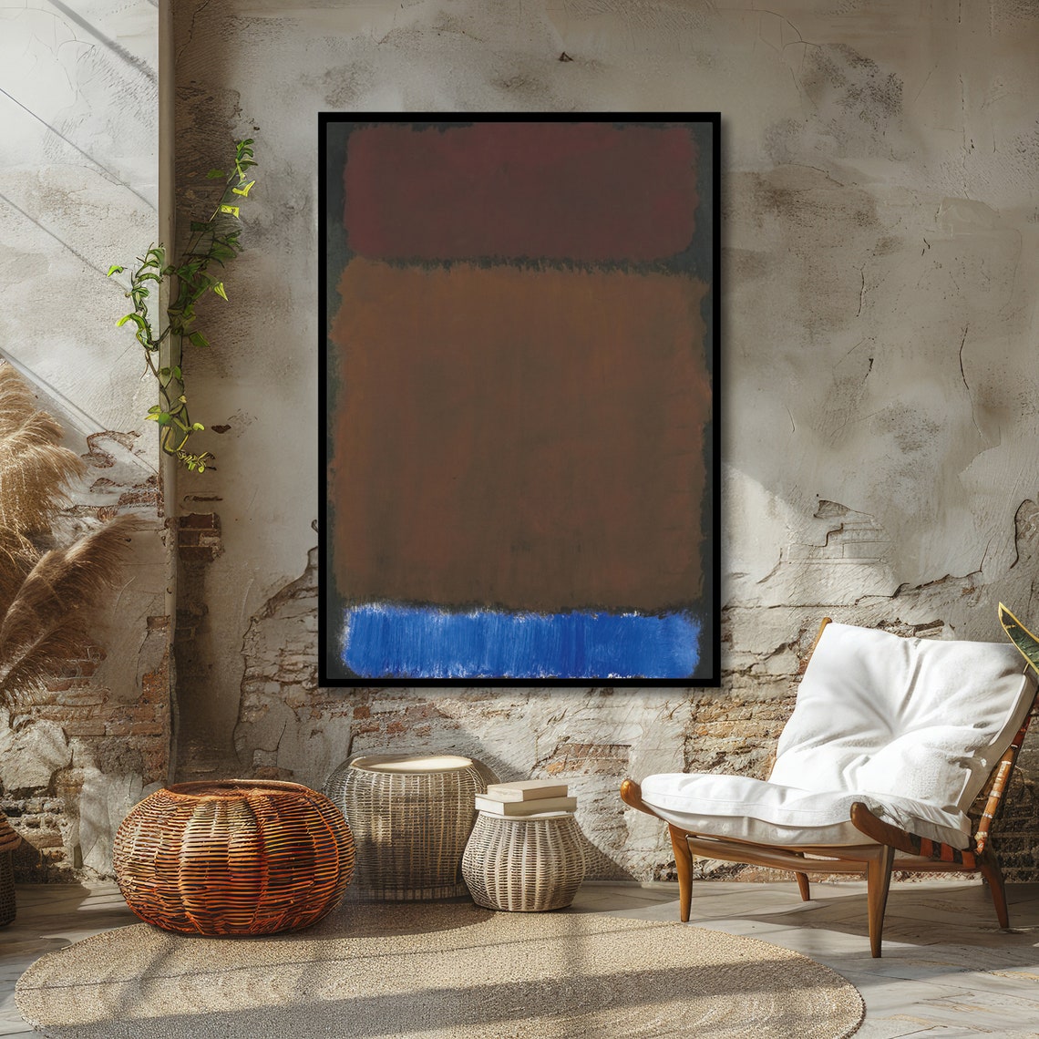 Earthy Brown and Cobalt Blue Rothko-Inspired Abstract Poster - Image 4