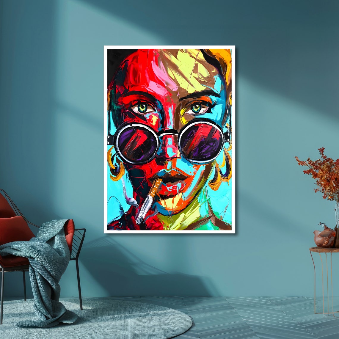 Pop Art Woman Round Sunglasses Bold Cigarette Color Portrait Poster - Image 6
