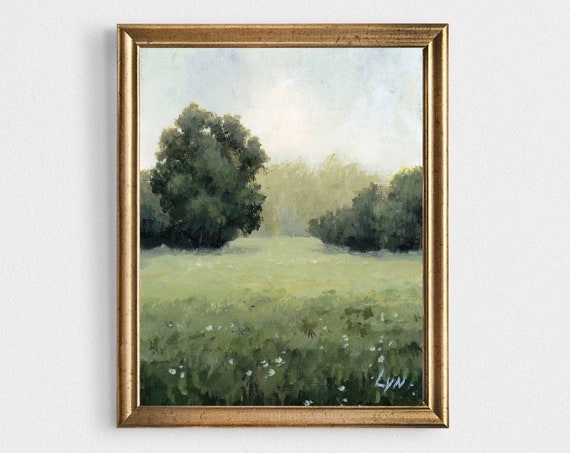 Small Oil Painting Landscape, Neutral Green Art Print
