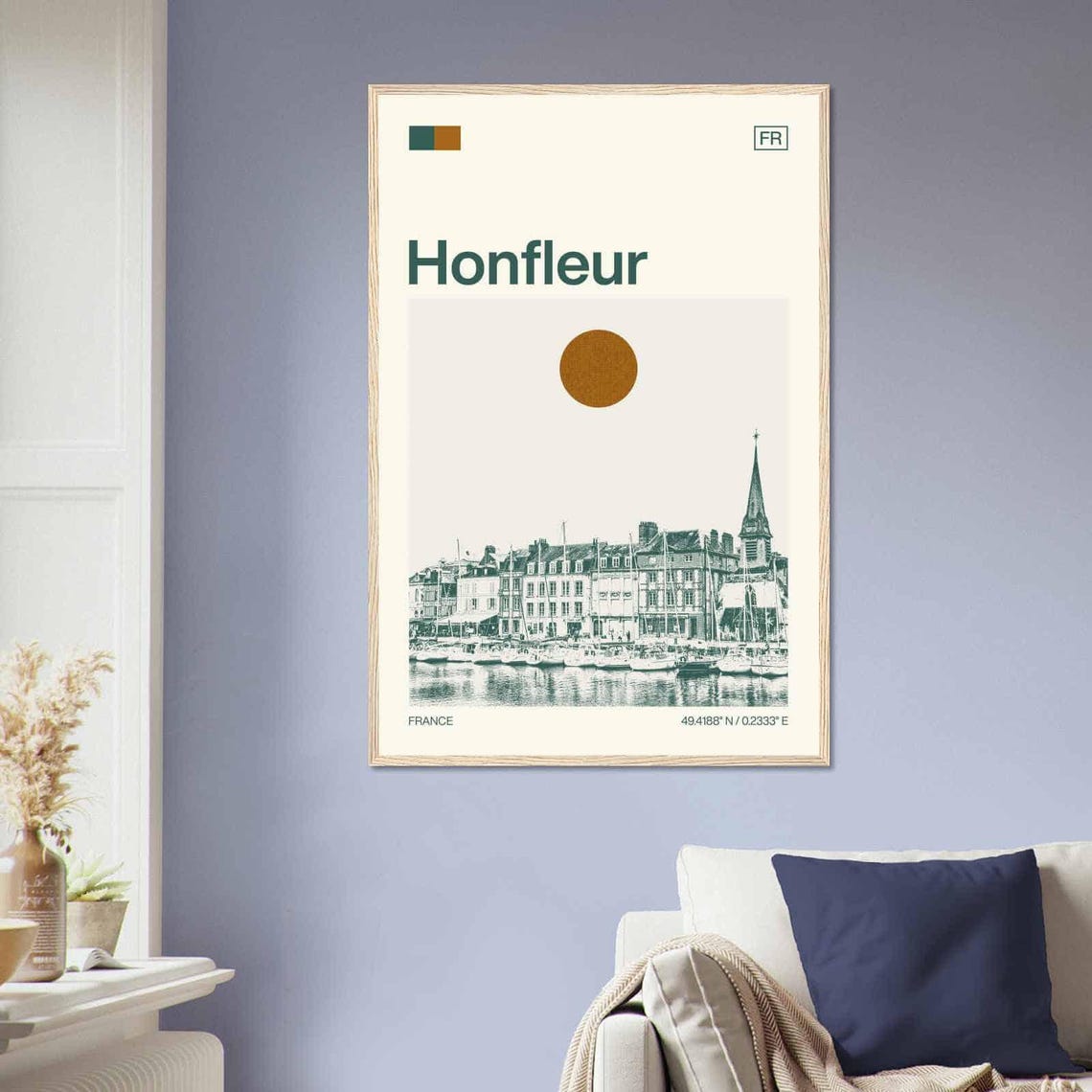 Honfleur France Harbor Sailboat Town Sun Minimalist Travel Poster - Image 2
